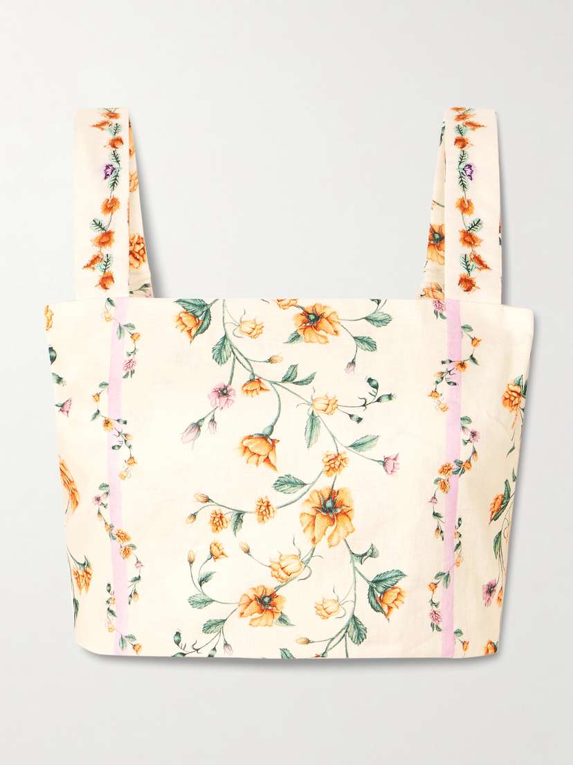 Agua by Agua Bendita Luciana Chinesis Cropped Floral-print Linen Top