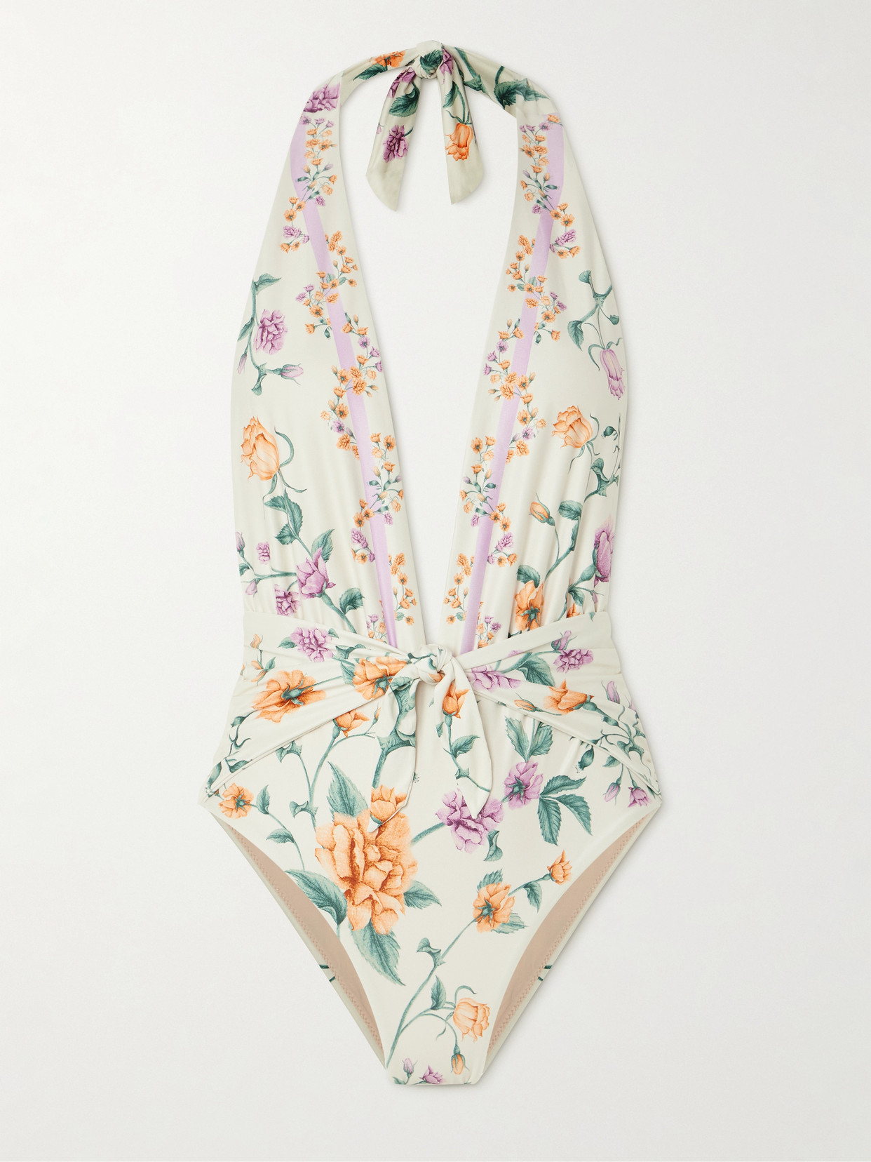 Agua By Agua Bendita Salm Chinesis Tie-front Floral-print Halterneck Recycled Swimsuit In White
