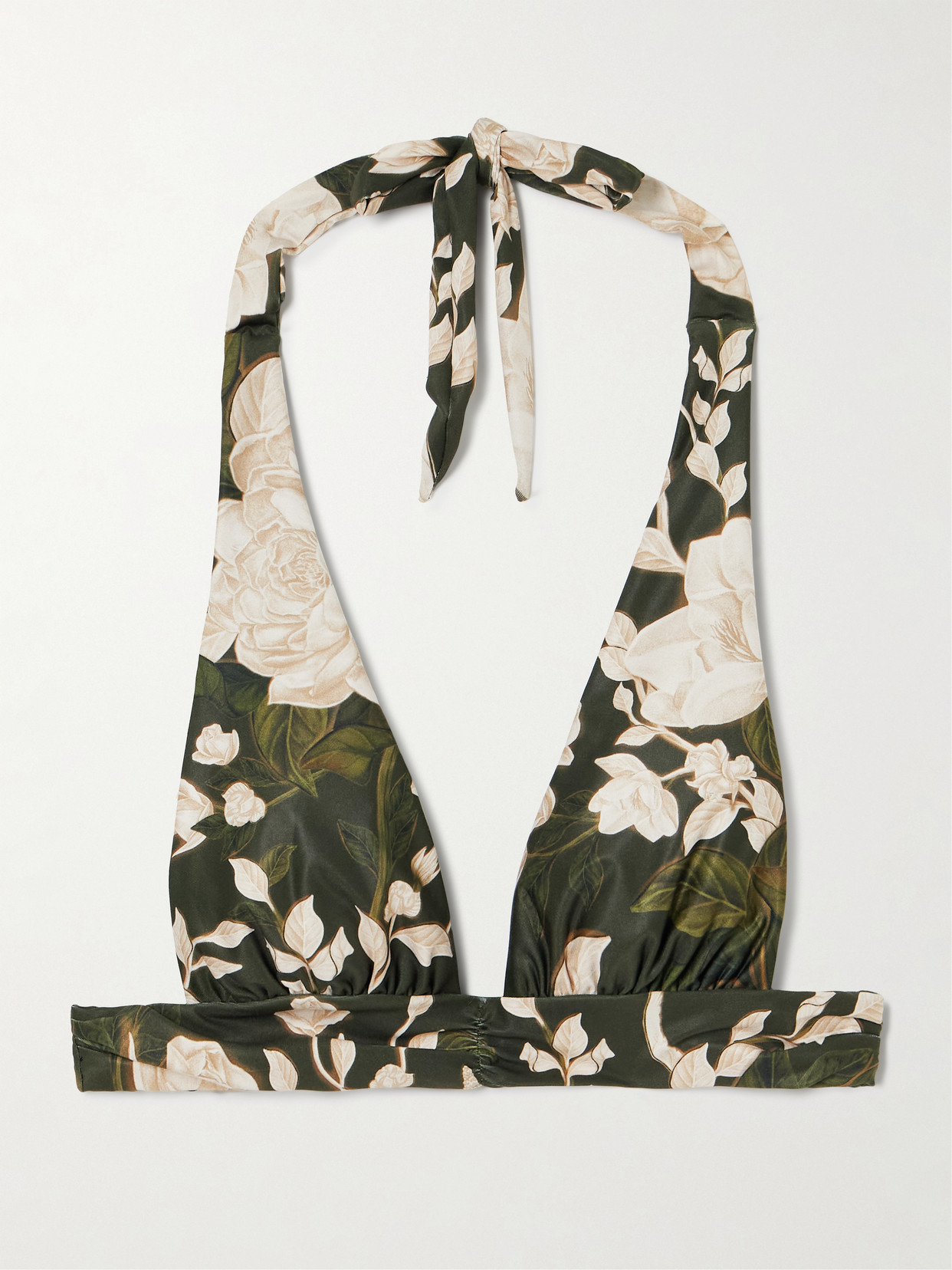 Agua By Agua Bendita Marimar Gardenia Floral-print Recycled Halterneck Bikini Top In Green