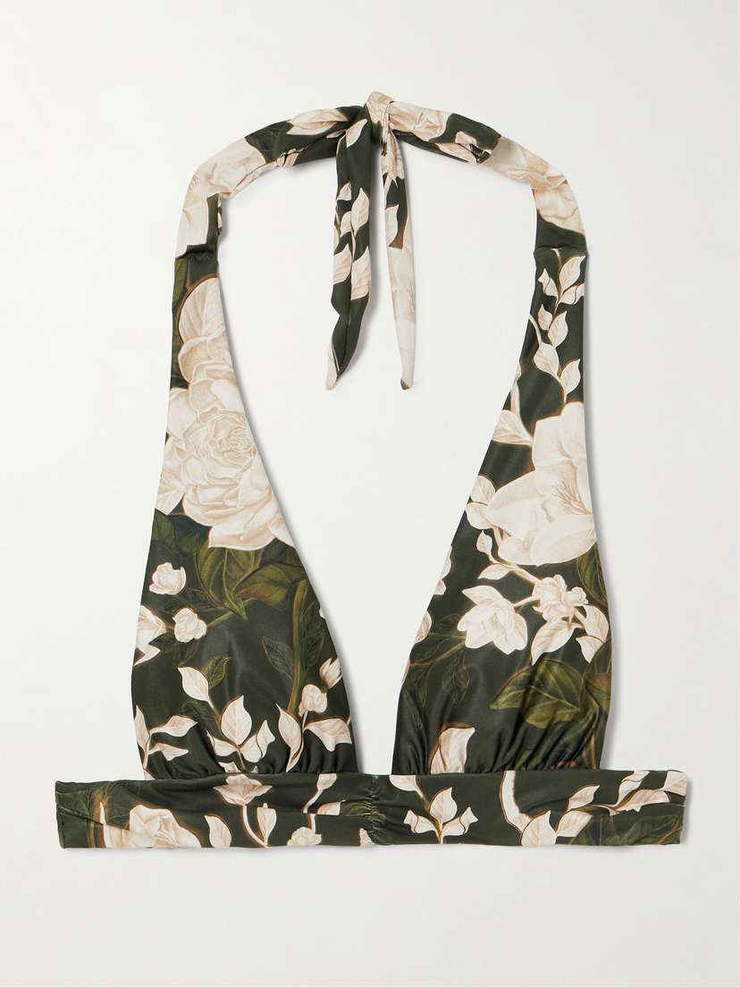 Agua by Agua Bendita Marimar Gardenia Floral-print Recycled Halterneck Bikini Top