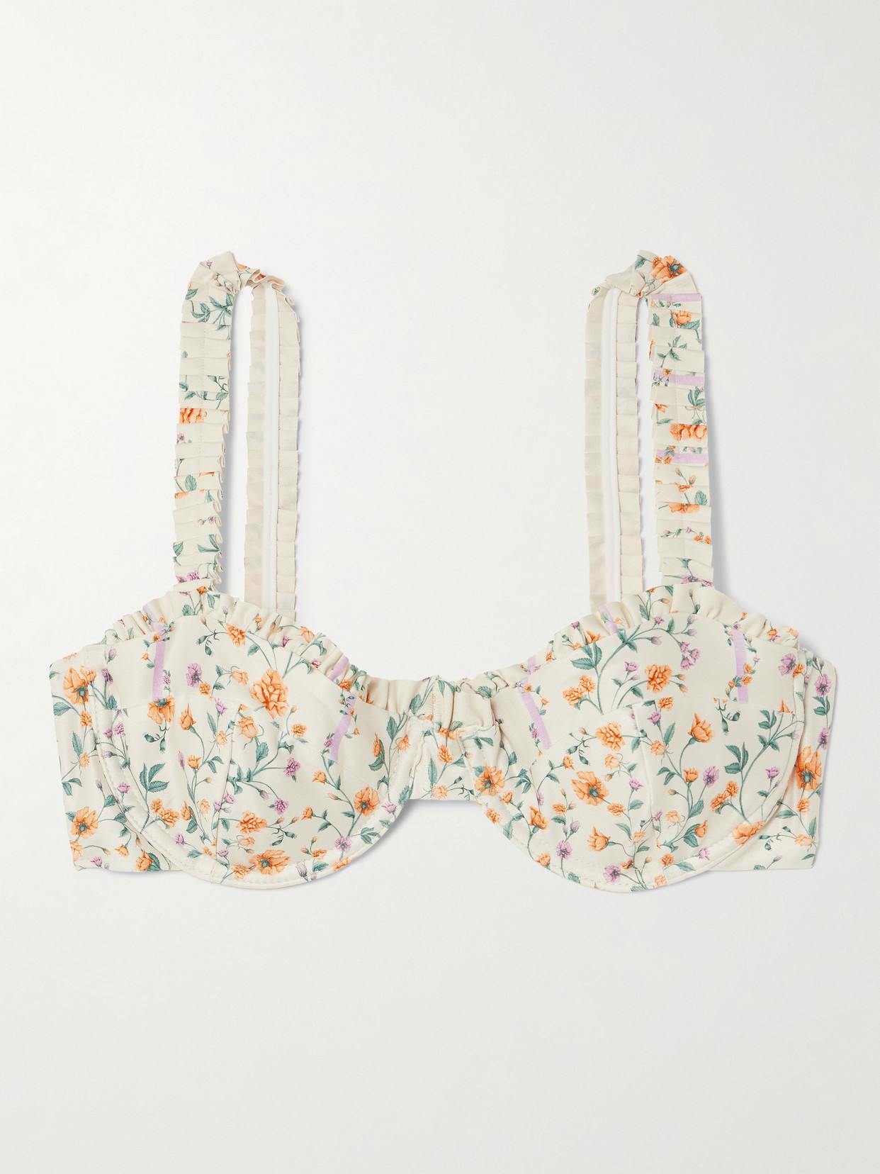 Agua By Agua Bendita Argaz Chinesis Ruffled Floral-print Recycled Bikini Top In White