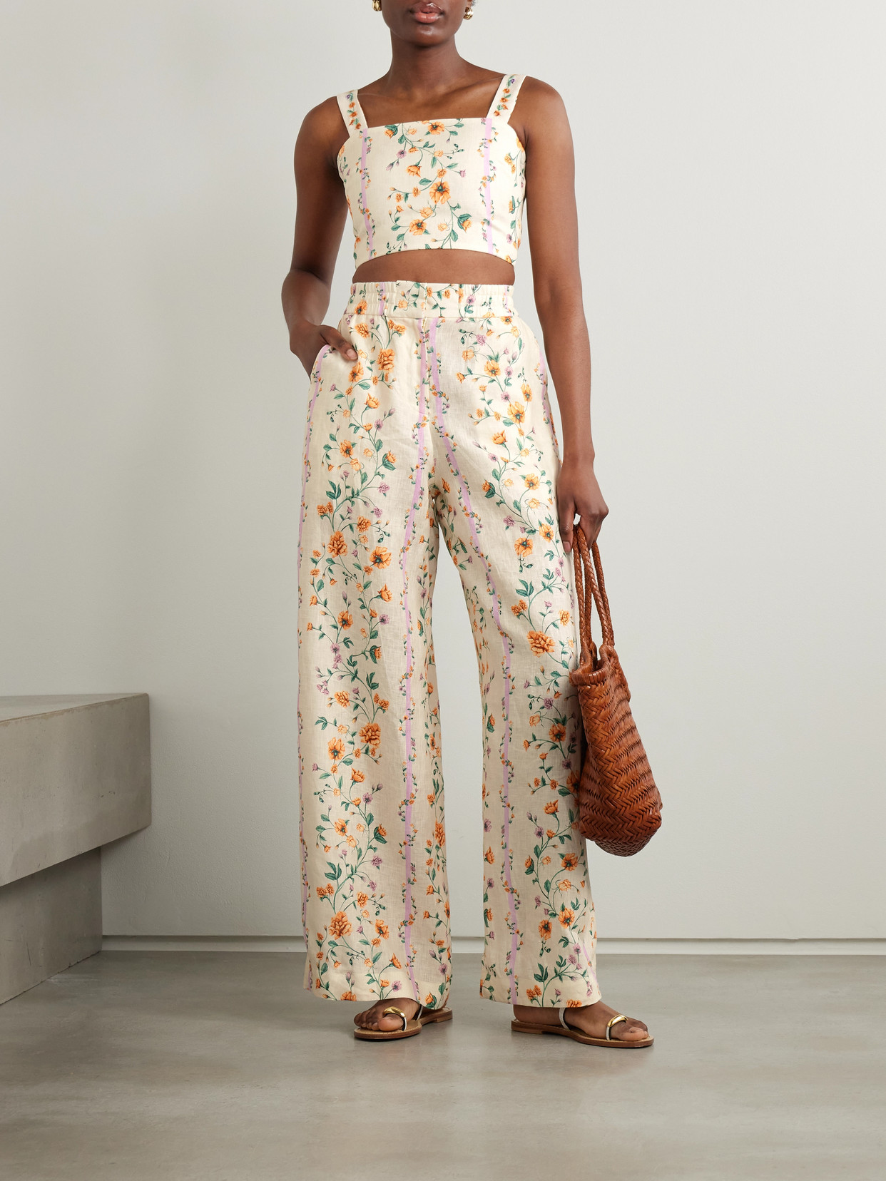 AGUA BY AGUA BENDITA TOTOA CHINESIS FLORAL-PRINT LINEN WIDE-LEG PANTS