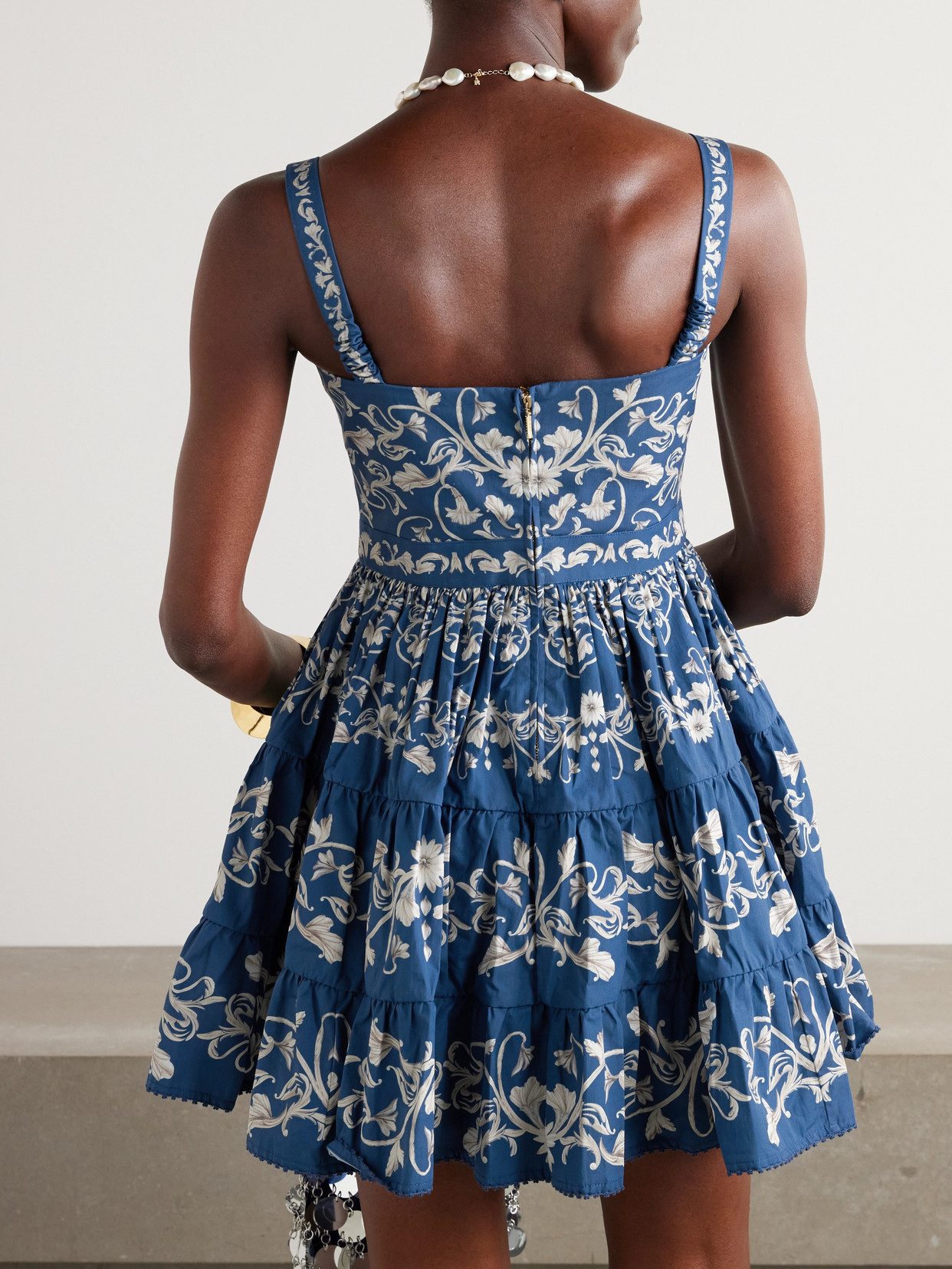 AGUA BY AGUA BENDITA LIMA RIBBONS TIERED FLORAL-PRINT COTTON MINI DRESS