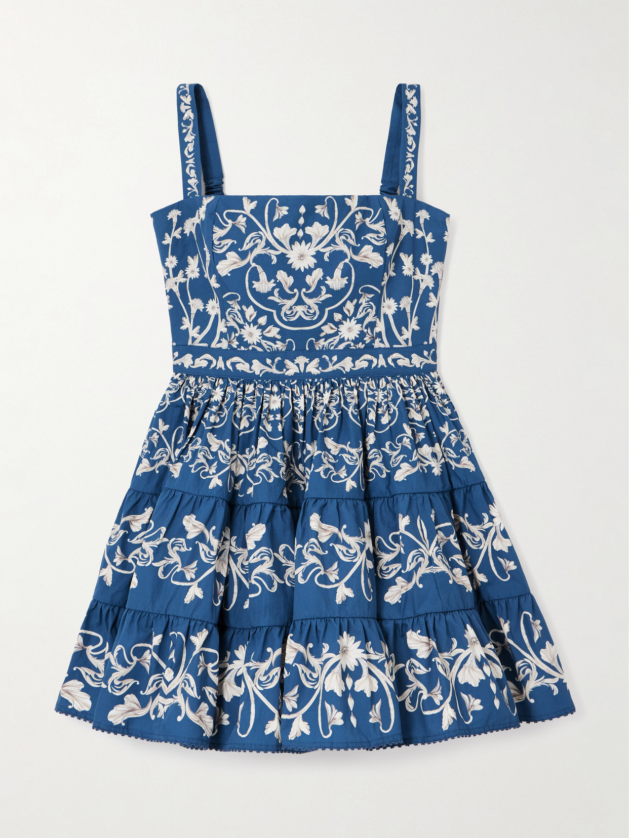 AGUA BY AGUA BENDITA LIMA RIBBONS TIERED FLORAL-PRINT COTTON MINI DRESS