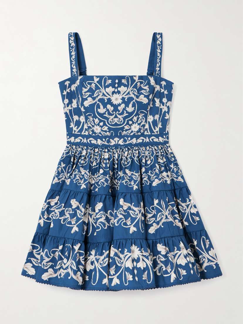 Agua by Agua Bendita Lima Ribbons Tiered Floral-print Cotton Mini Dress