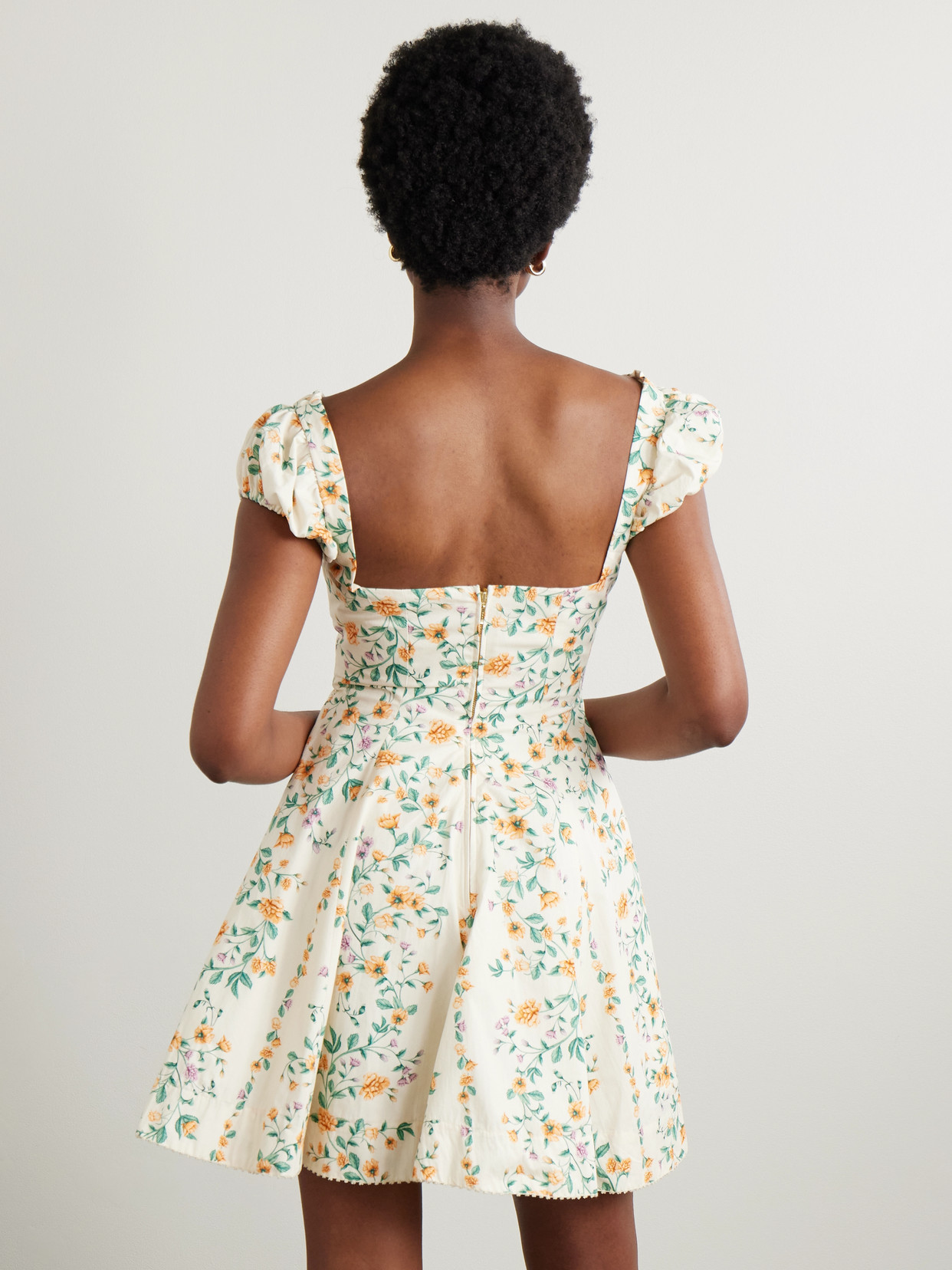 Shop Agua By Agua Bendita Mati Chinesis Floral-print Pleated Cotton Mini Dress In Cream