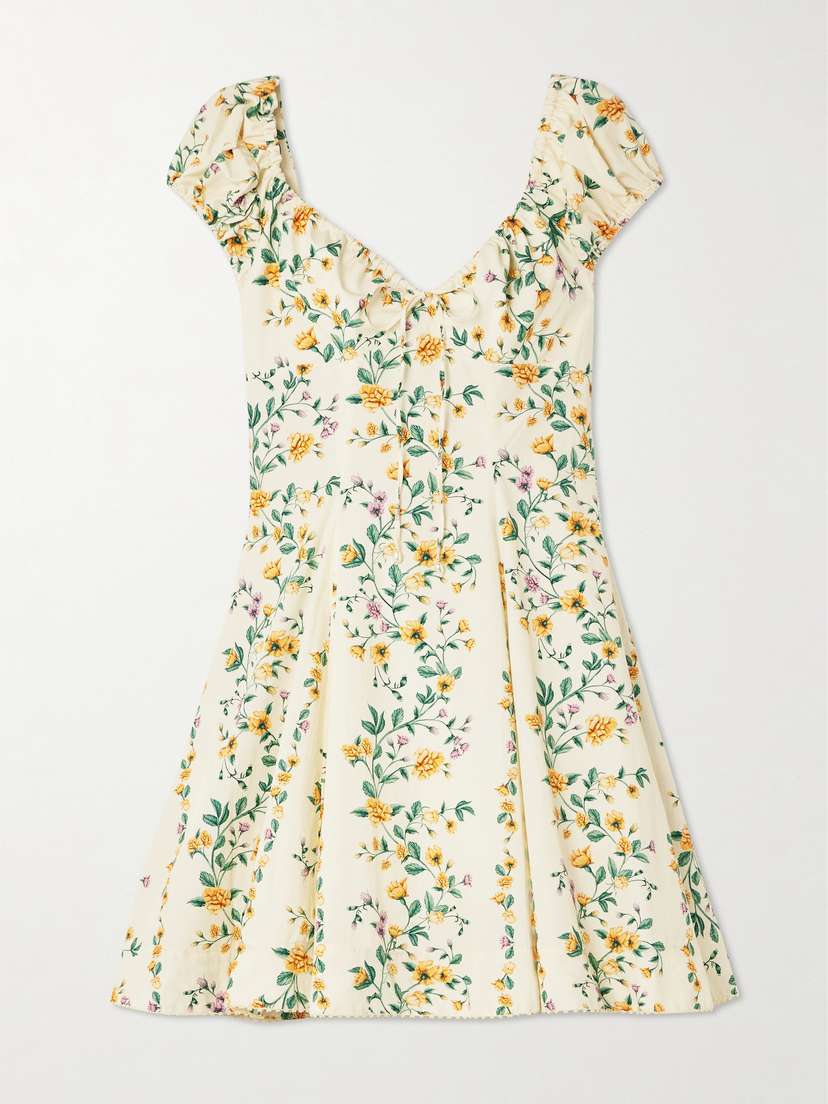 Agua by Agua Bendita Mati Chinesis Floral-print Pleated Cotton Mini Dress