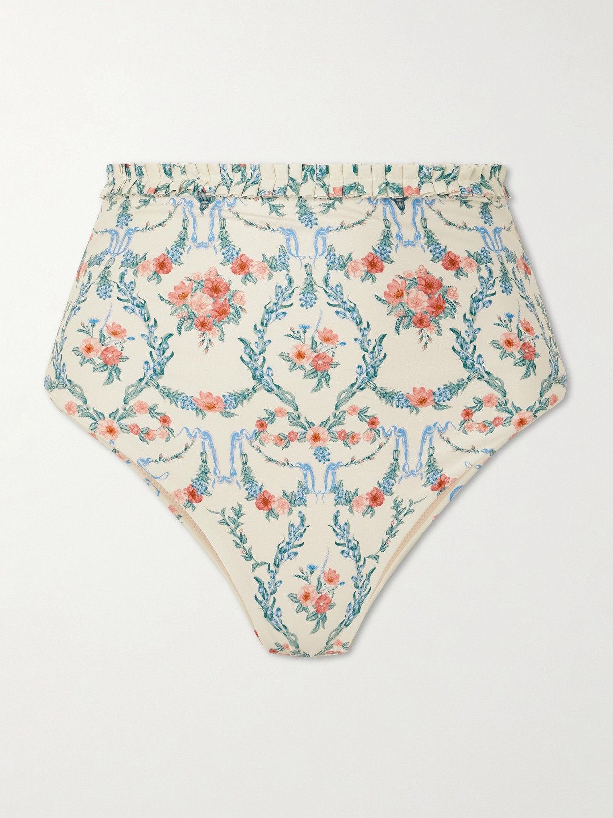 Agua By Agua Bendita Nopal Mosqueta Ruffled Floral-print Recycled Bikini Briefs In White