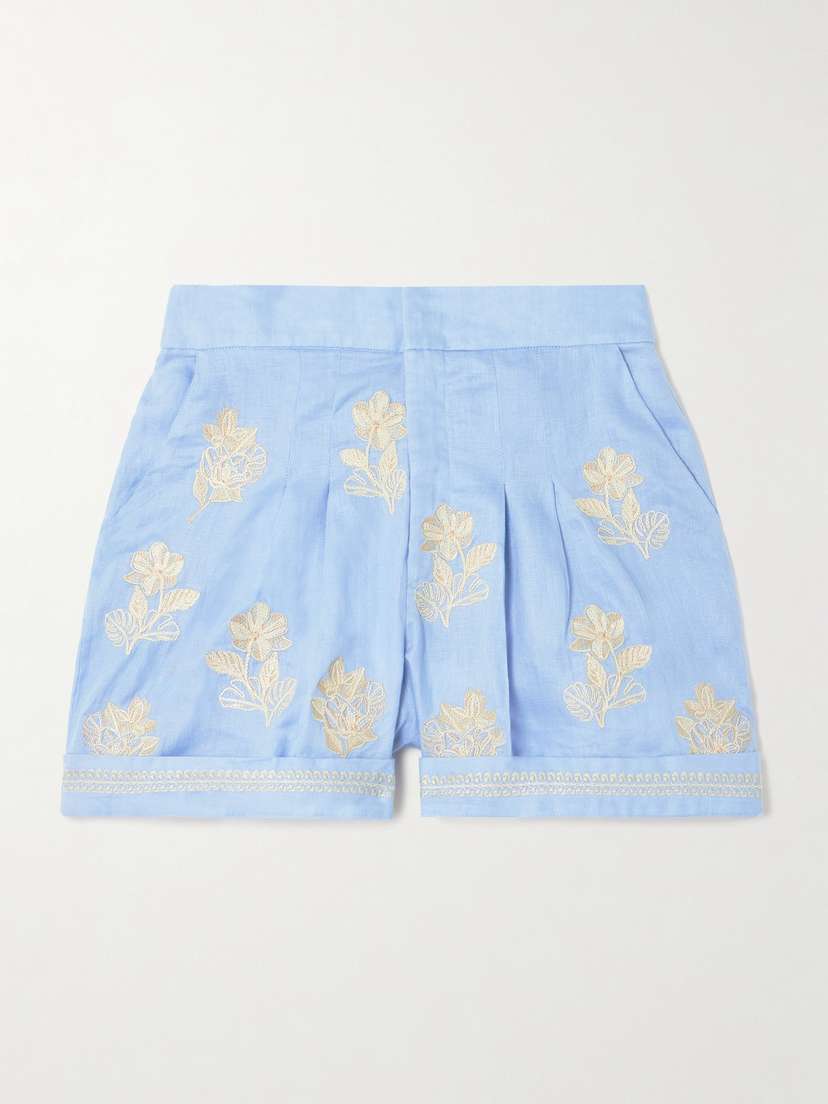 Agua by Agua Bendita Romy Madera Embroidered Linen Shorts