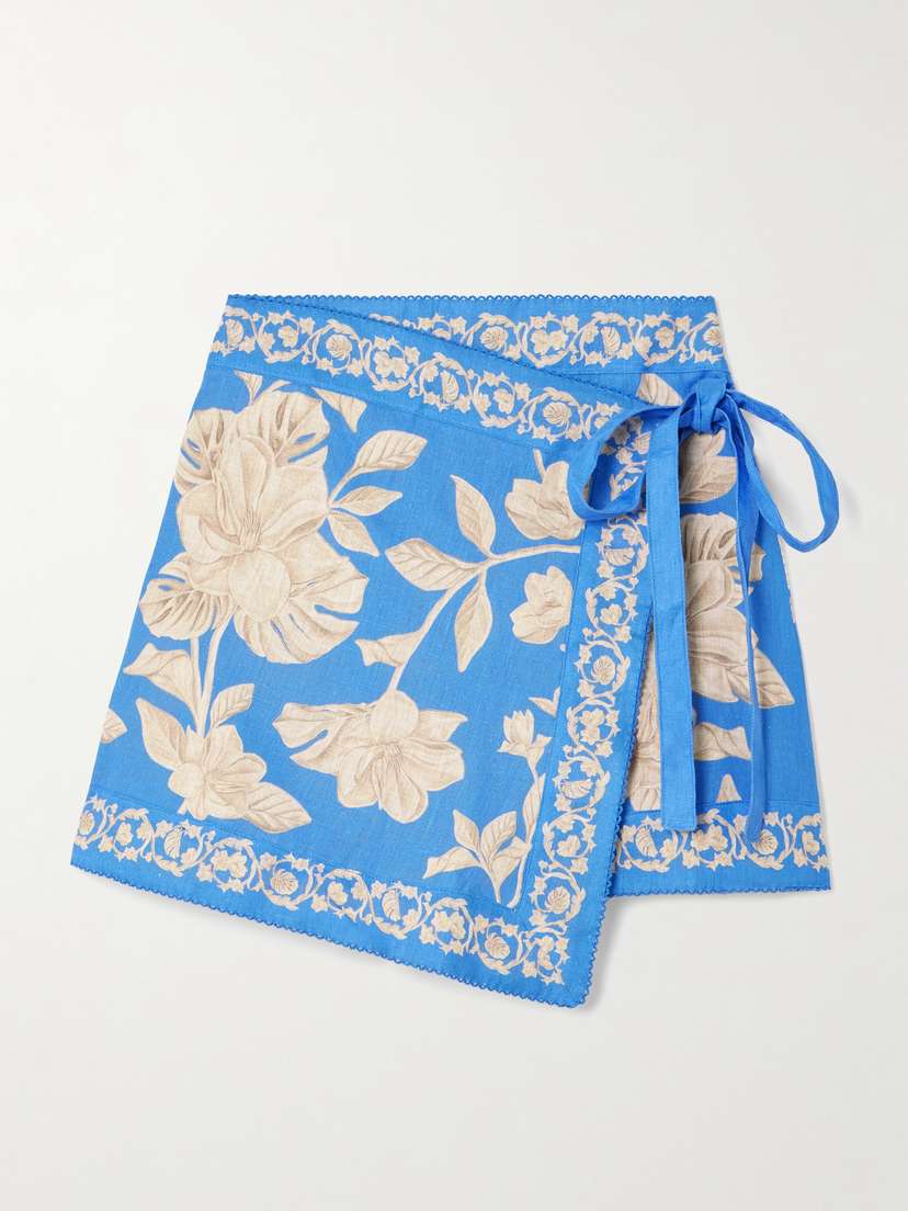 Agua by Agua Bendita Luna Madera Floral-print Cotton And Linen-blend Mini Wrap Skirt