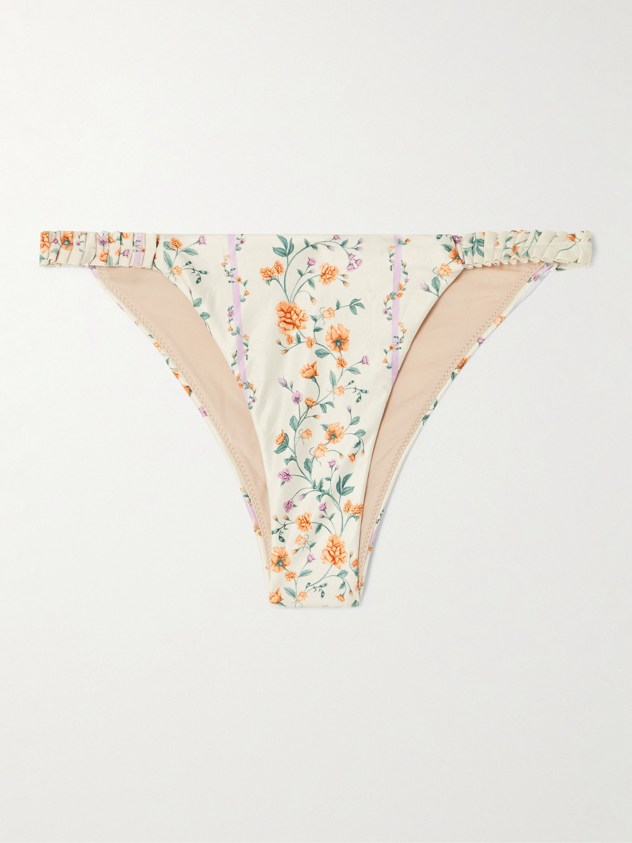 Agua by Agua Bendita - Vera Chinesis Ruffled Floral-print Recycled Bikini Briefs - White