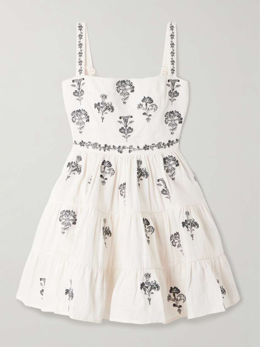 Agua by Agua Bendita Lima Tiered Embroidered Linen Mini Dress