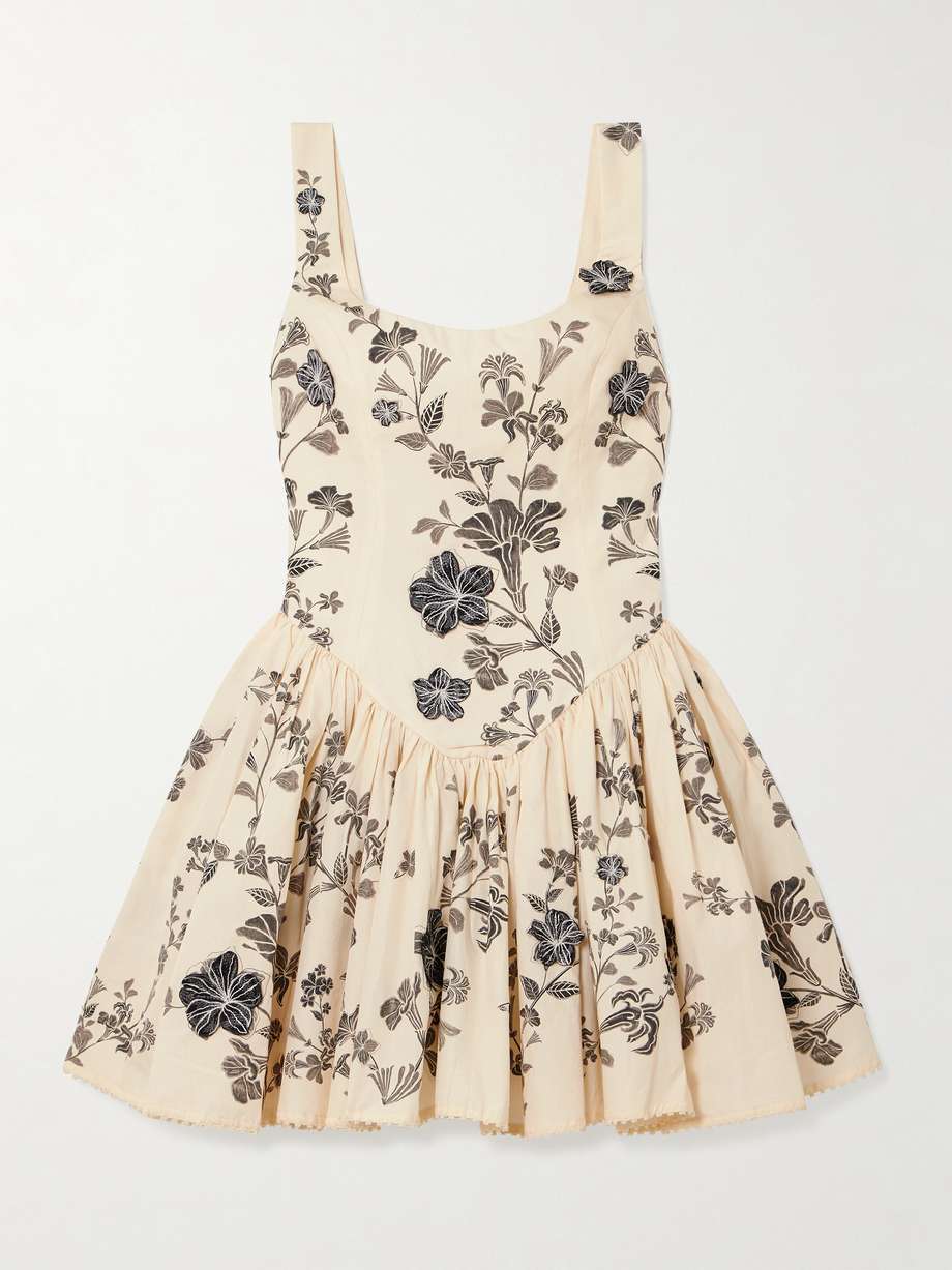 pluma guayacan appliquéd gathered printed cotton mini dress