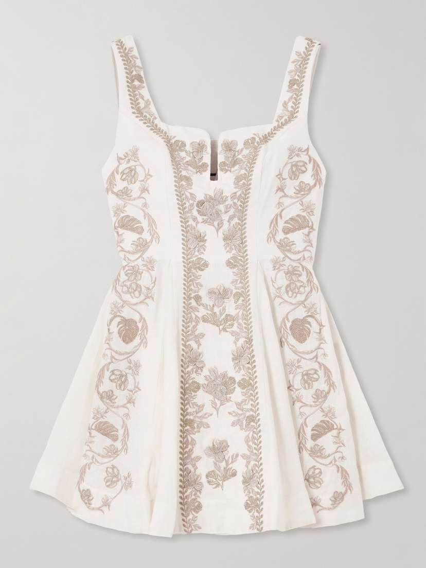Agua by Agua Bendita Embroidered Linen Mini Dress