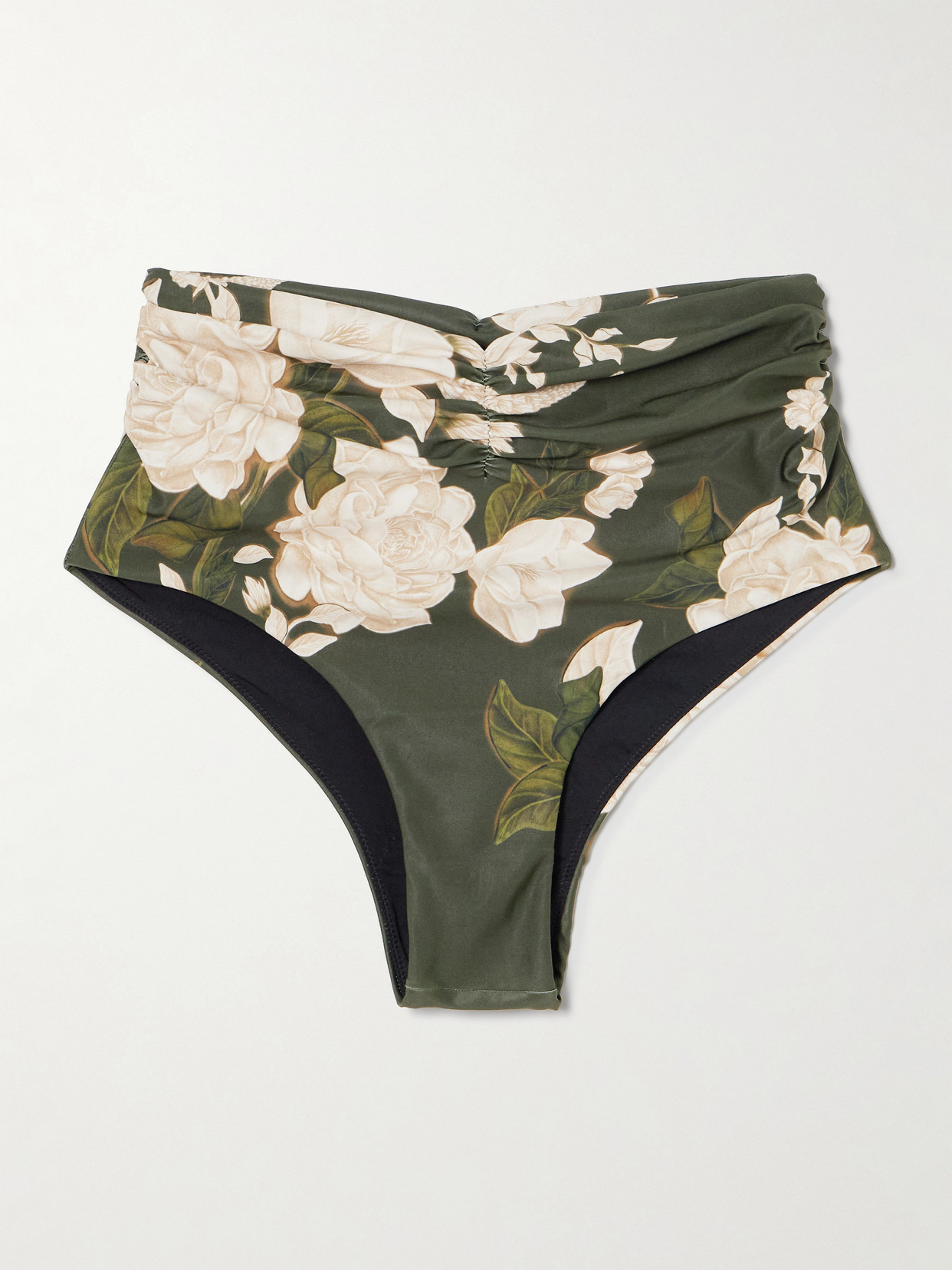 Agua By Agua Bendita Vaiven Gardenia Gathered Floral-print Recycled Bikini Briefs In Green