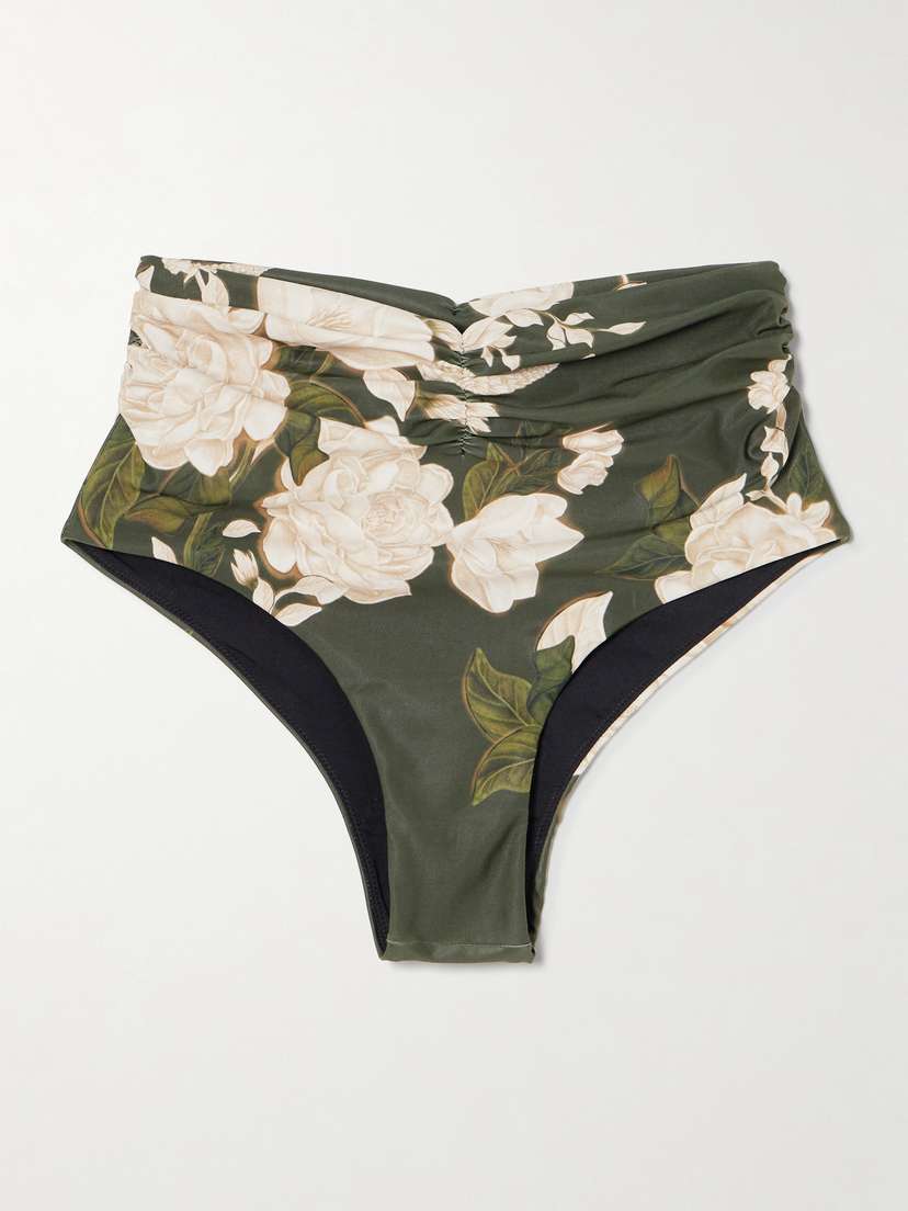 Agua by Agua Bendita Vaiven Gardenia Gathered Floral-print Recycled Bikini Briefs