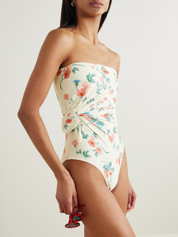 Agua by Agua Bendita Morena Mosqueta knotted floral-print strapless recycled swimsuit