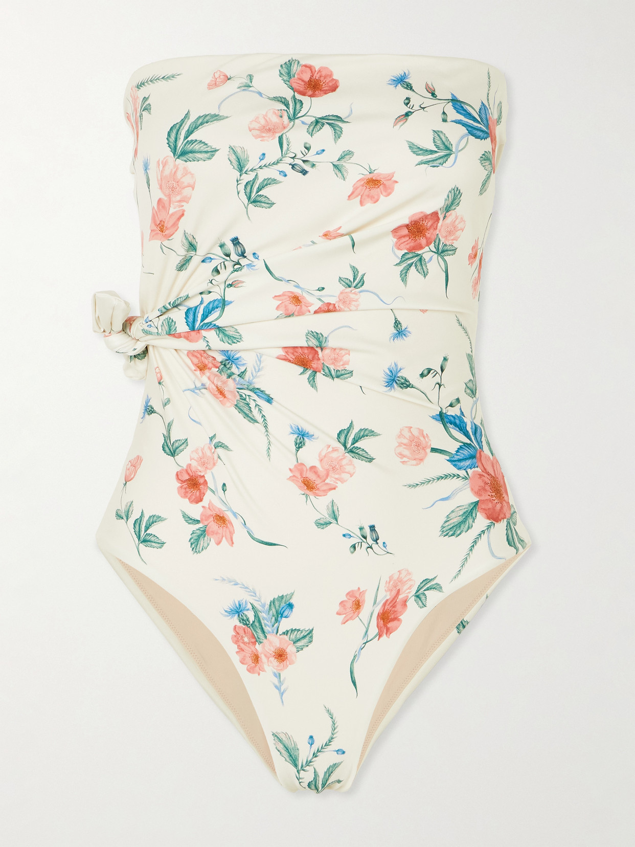 Agua By Agua Bendita Morena Mosqueta Knotted Floral-print Strapless Recycled Swimsuit In White