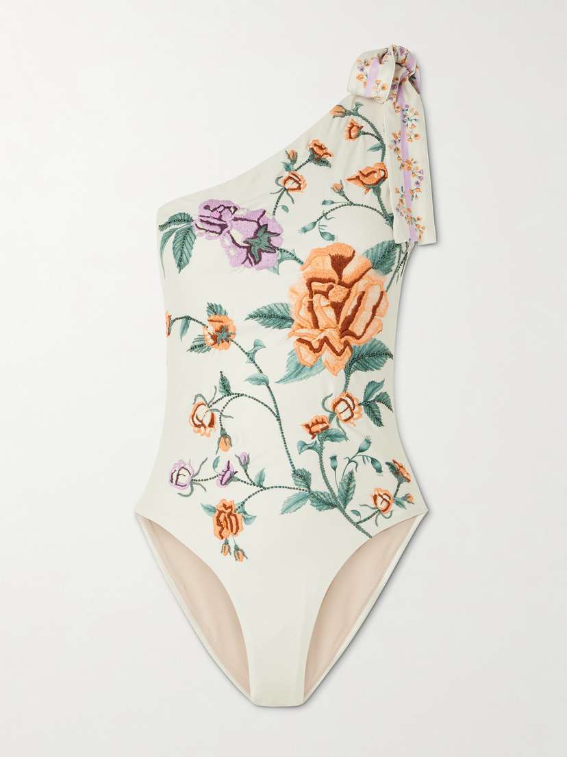Agua by Agua Bendita Remedios Chinesis One-shoulder Embellished Embroidered Recycled Swimsuit