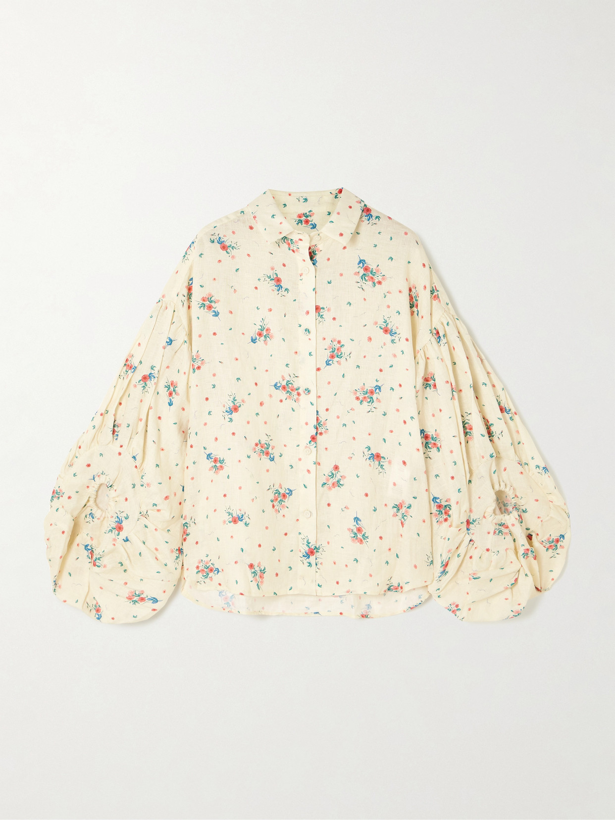 Agua By Agua Bendita Agar Mosqueta Gathered Floral-print Linen Shirt In White