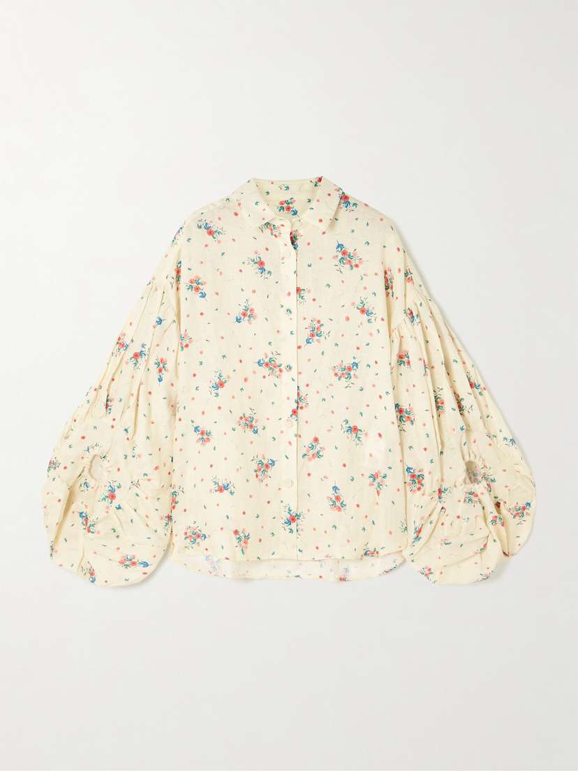 Agua by Agua Bendita Agar Mosqueta Gathered Floral-print Linen Shirt