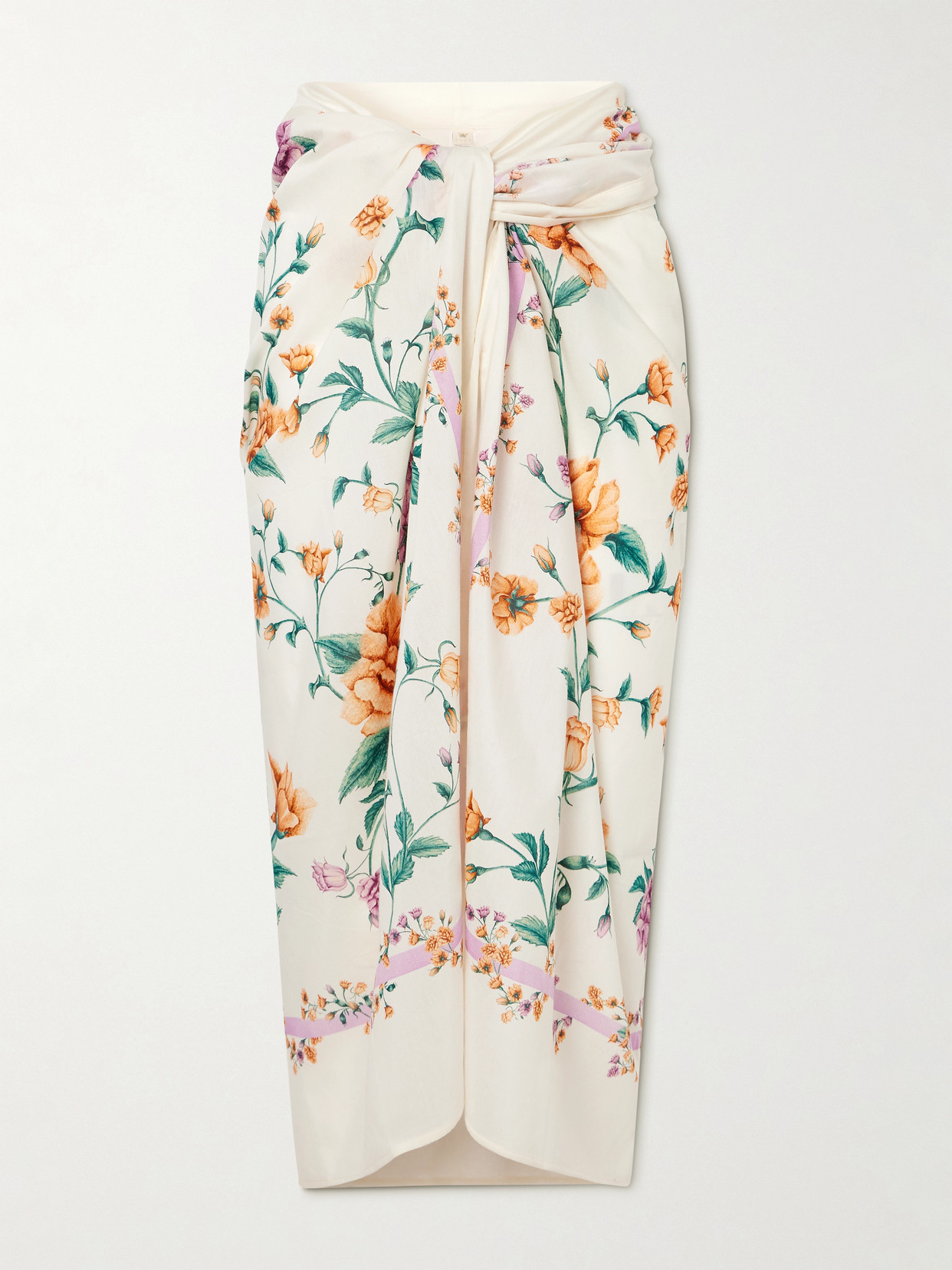Agua By Agua Bendita Lavanda Chinesis Floral-print Cotton And Silk-blend Voile Pareo In White