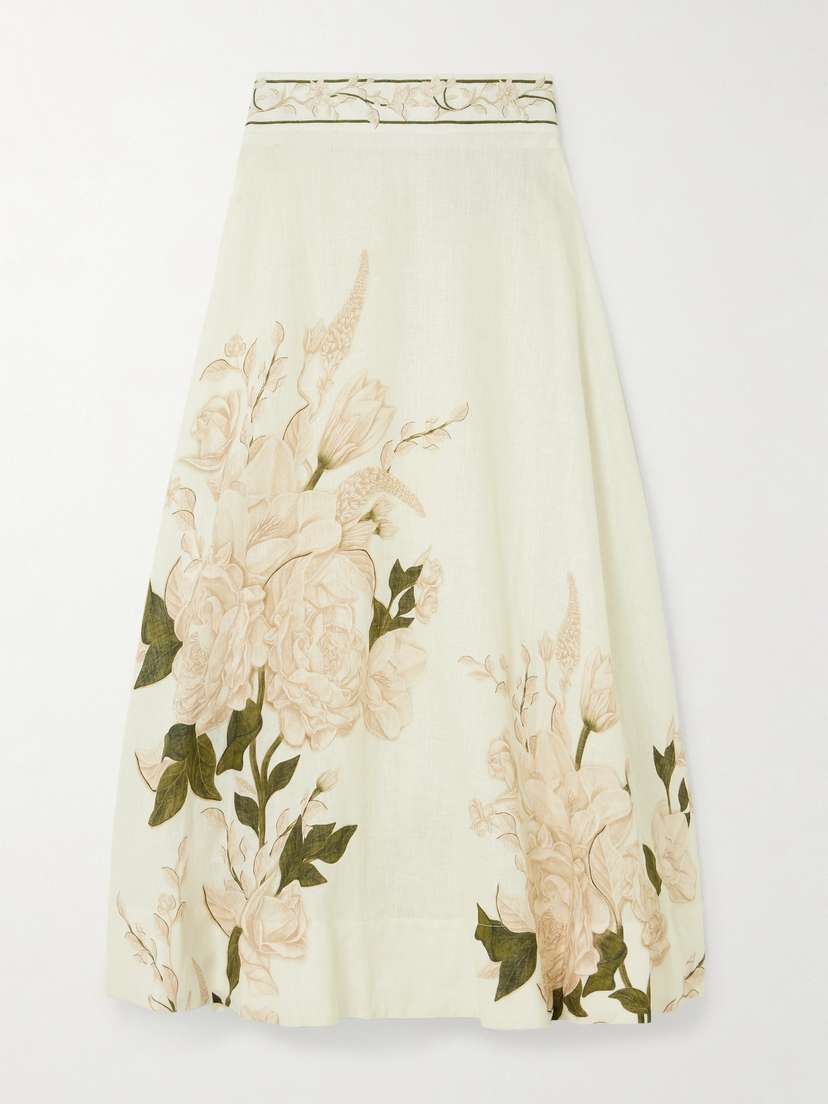 Agua by Agua Bendita Bergamota Gardenia Floral-print Linen Midi Skirt