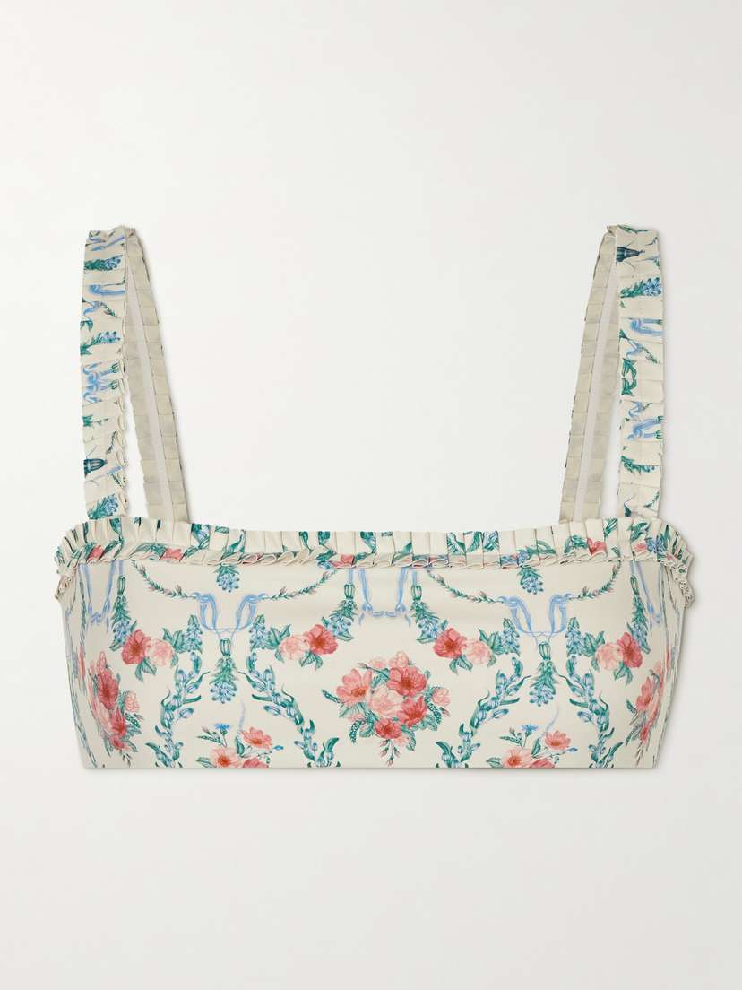 Agua by Agua Bendita Olmo Mosqueta Printed Ruffled Recycled Bandeau Bikini Top