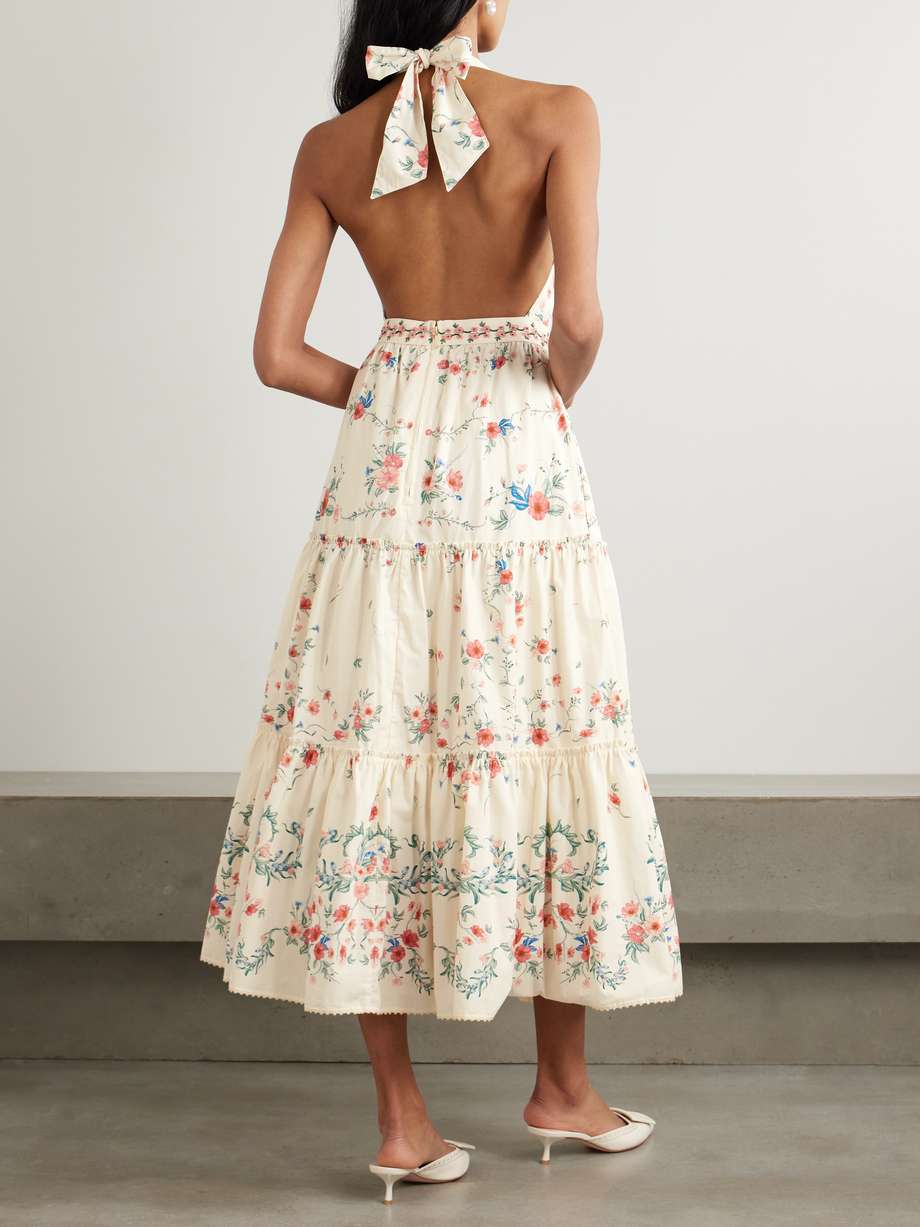consuelo mosqueta embroidered tiered floral-print cotton-poplin midi dress