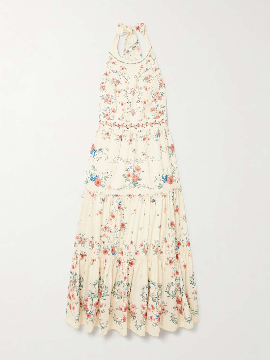 consuelo mosqueta embroidered tiered floral-print cotton-poplin midi dress