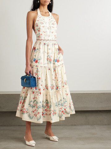 Agua by Agua Bendita Consuelo Mosqueta embroidered tiered floral-print cotton-poplin midi dress