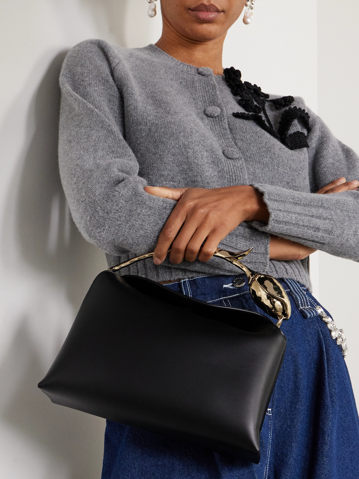 ERDEM BLOOM MIDI LEATHER SHOULDER BAG