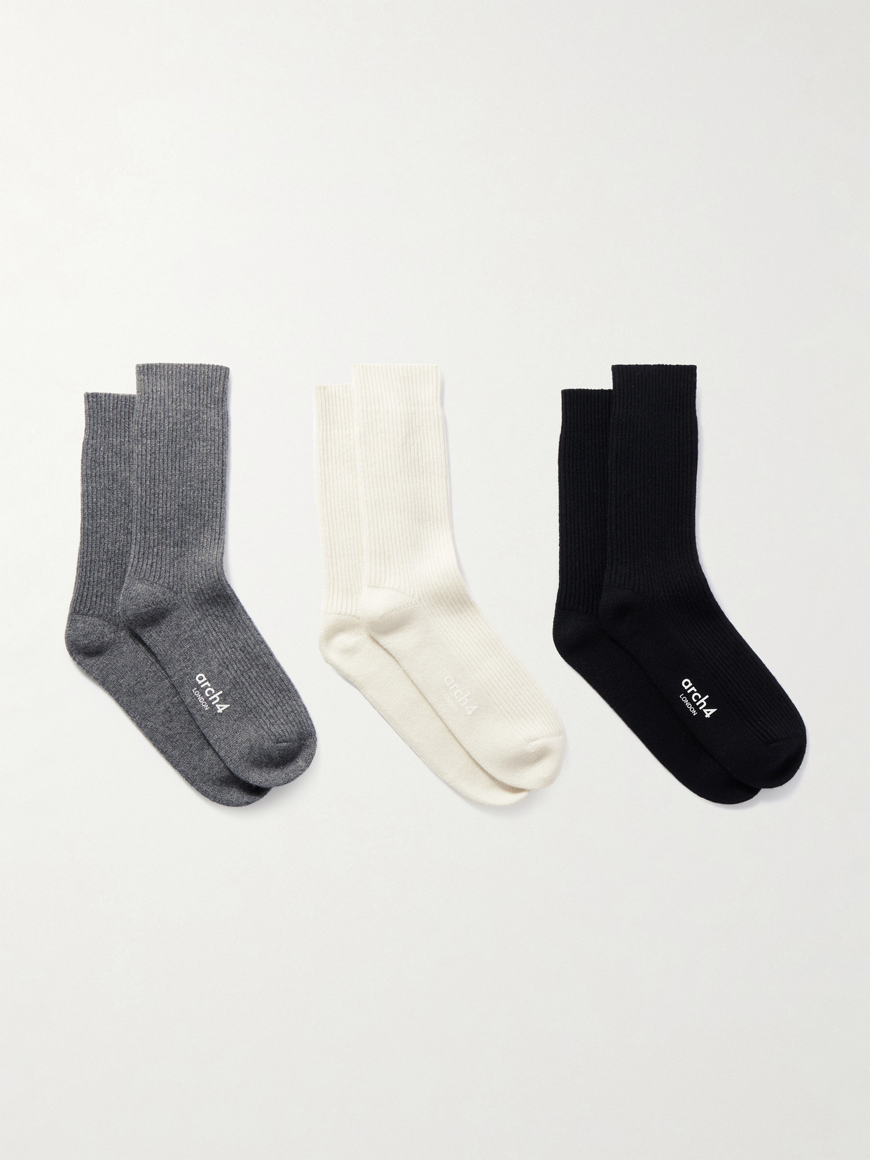 Arch4 Lucia Set Of Three Ribbed Cashmere Socks In Multi