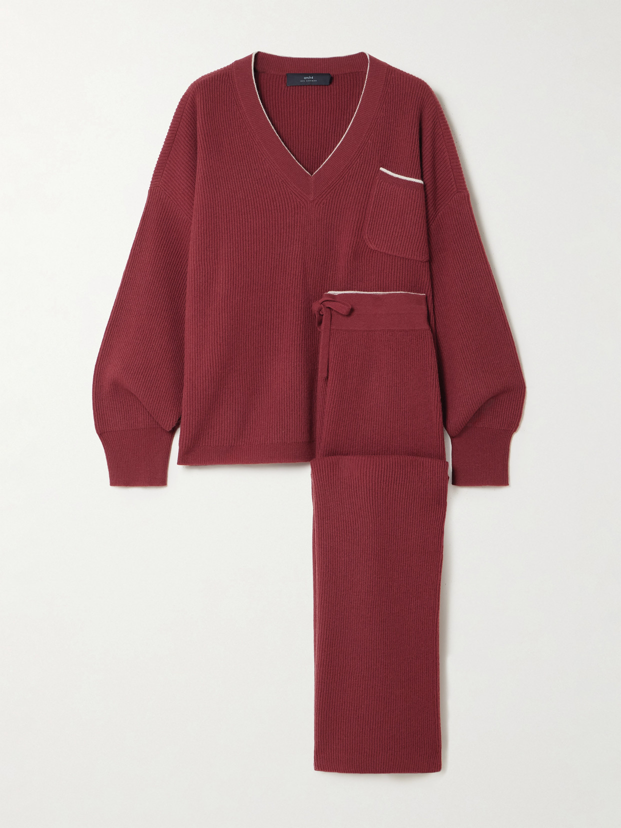 Arch4 Partridges Ribbed Cashmere Sweater And Track Pants Set In Burgundy