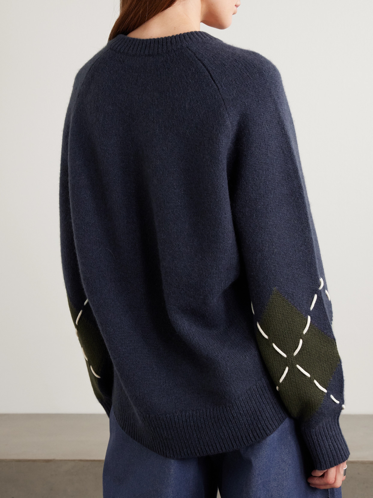 Sloane Embroidered Argyle Cashmere Sweater