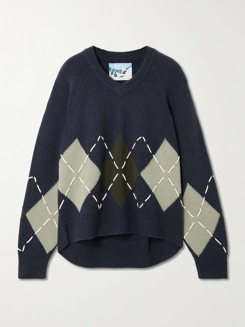 Arch4 Sloane Embroidered Argyle Cashmere Sweater
