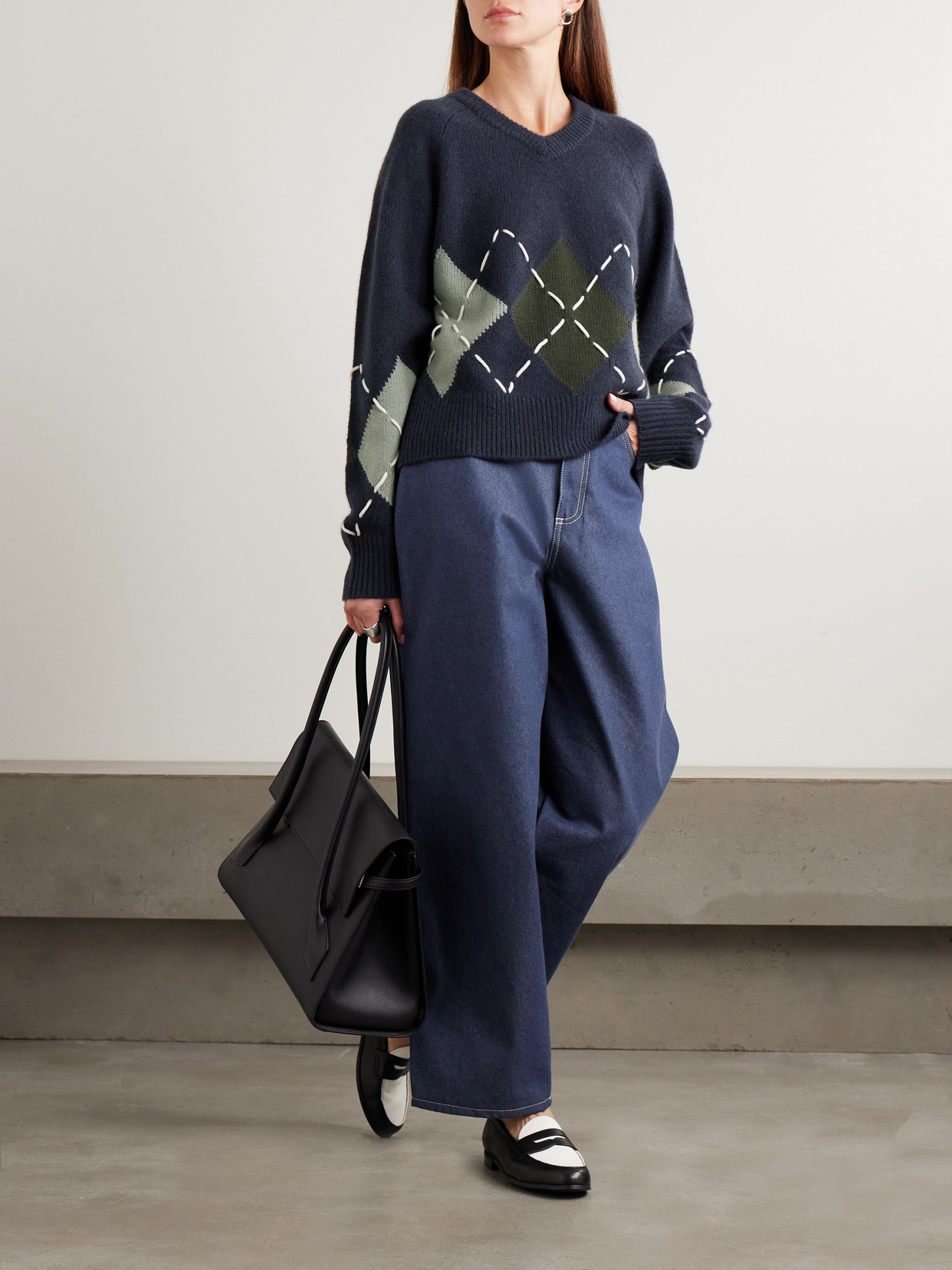 Sloane Embroidered Argyle Cashmere Sweater