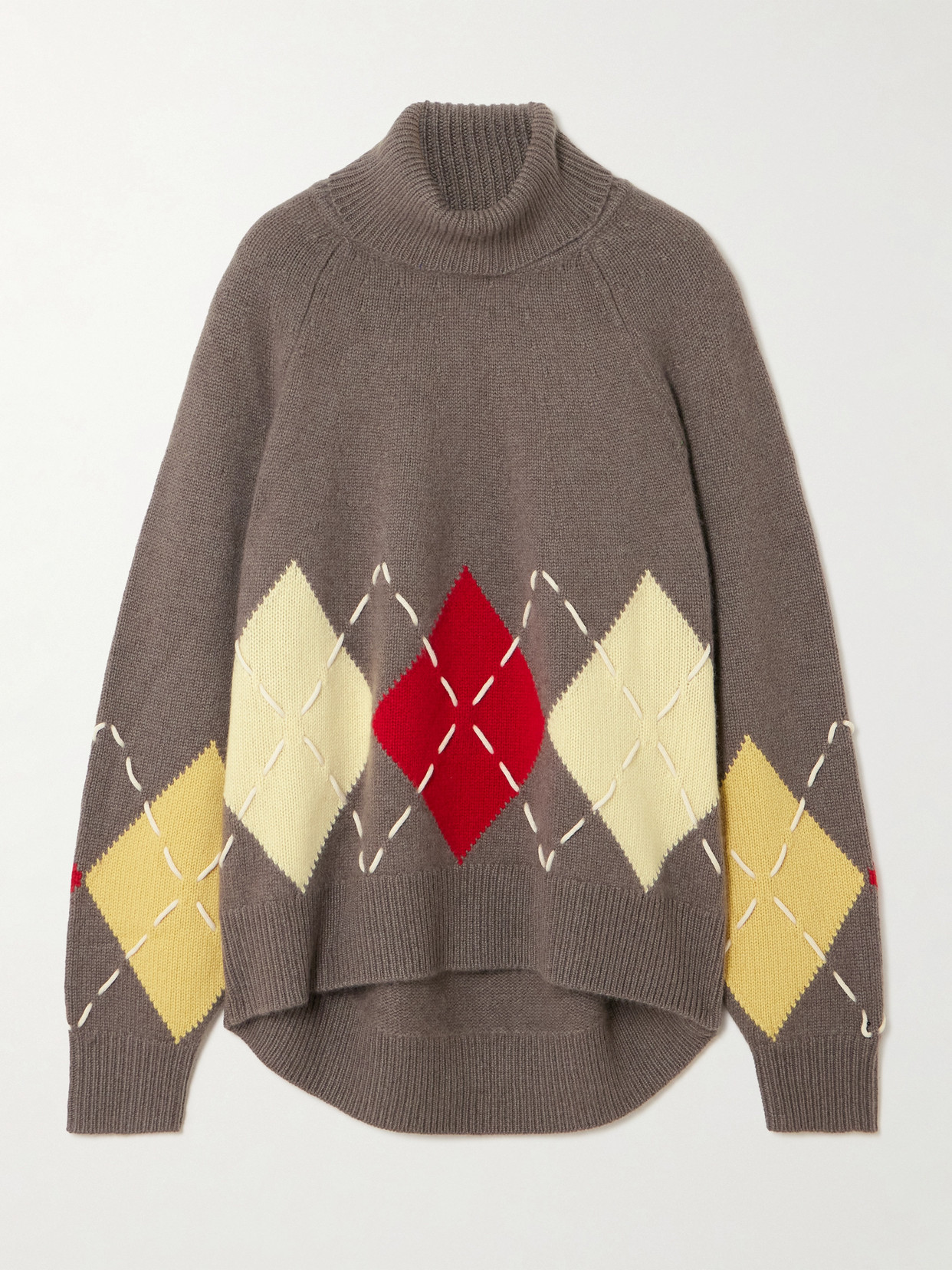 Arch4 Courchevel Embroidered Argyle Cashmere Sweater In Gray