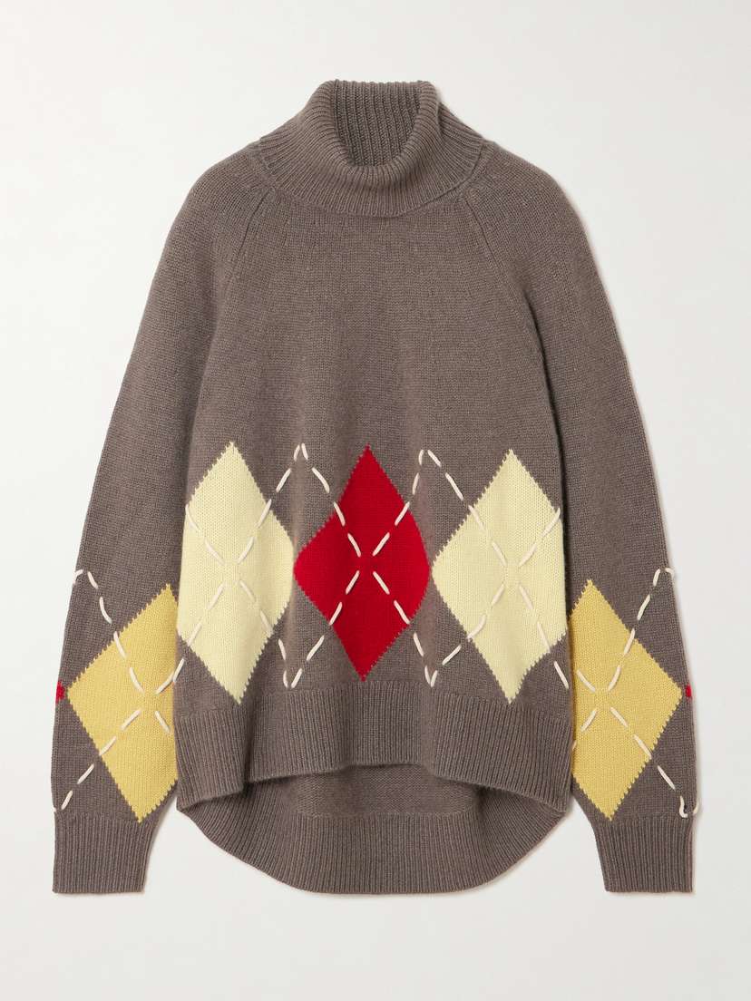 Arch4 Courchevel Embroidered Argyle Cashmere Sweater