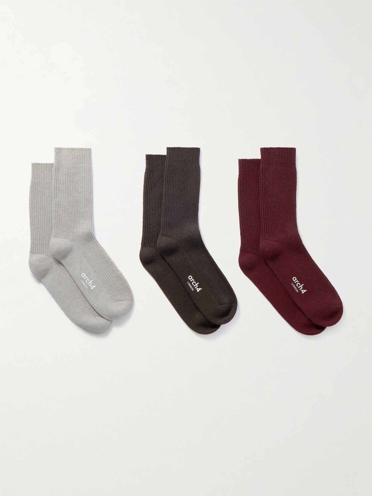 Arch4 Lucia Set Of Three Ribbed Cashmere Socks In Multi