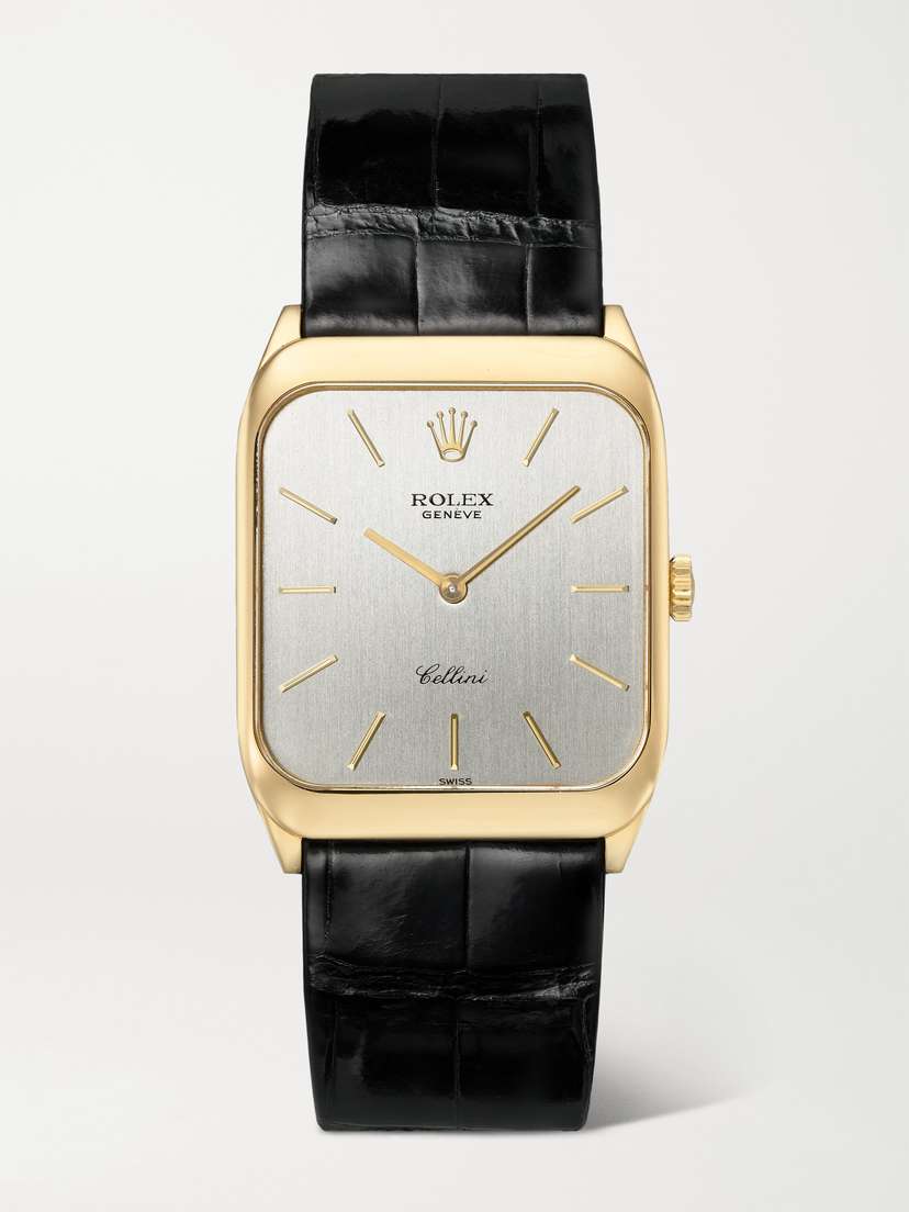 Stephanie Windsor + Rolex Vintage 1990 Cellini Hand-wound 27mm 18-karat Gold Alligator Watch, Ref. No. 4135