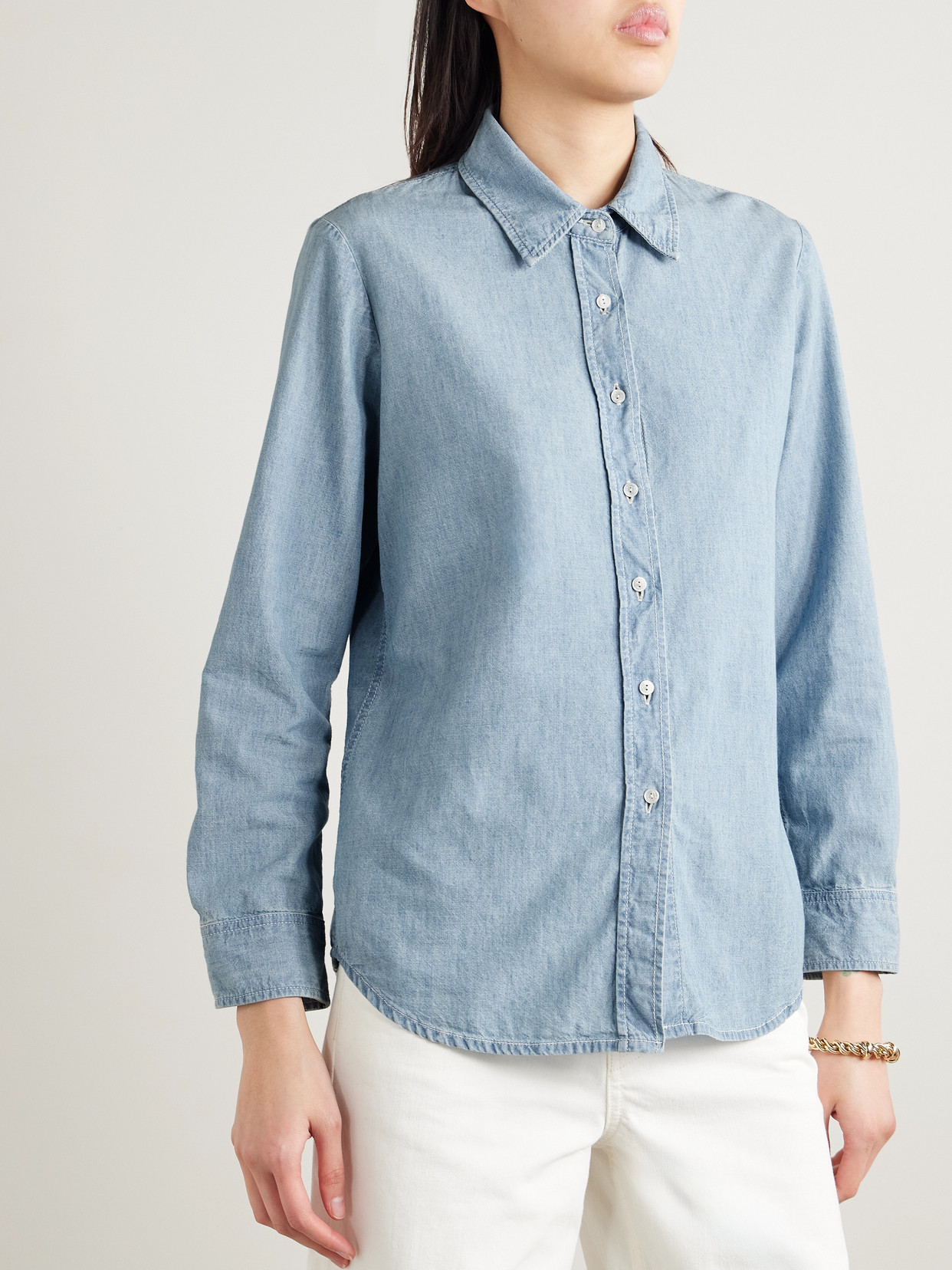 Nili Lotan Monti Cotton-chambray Shirt In Blue