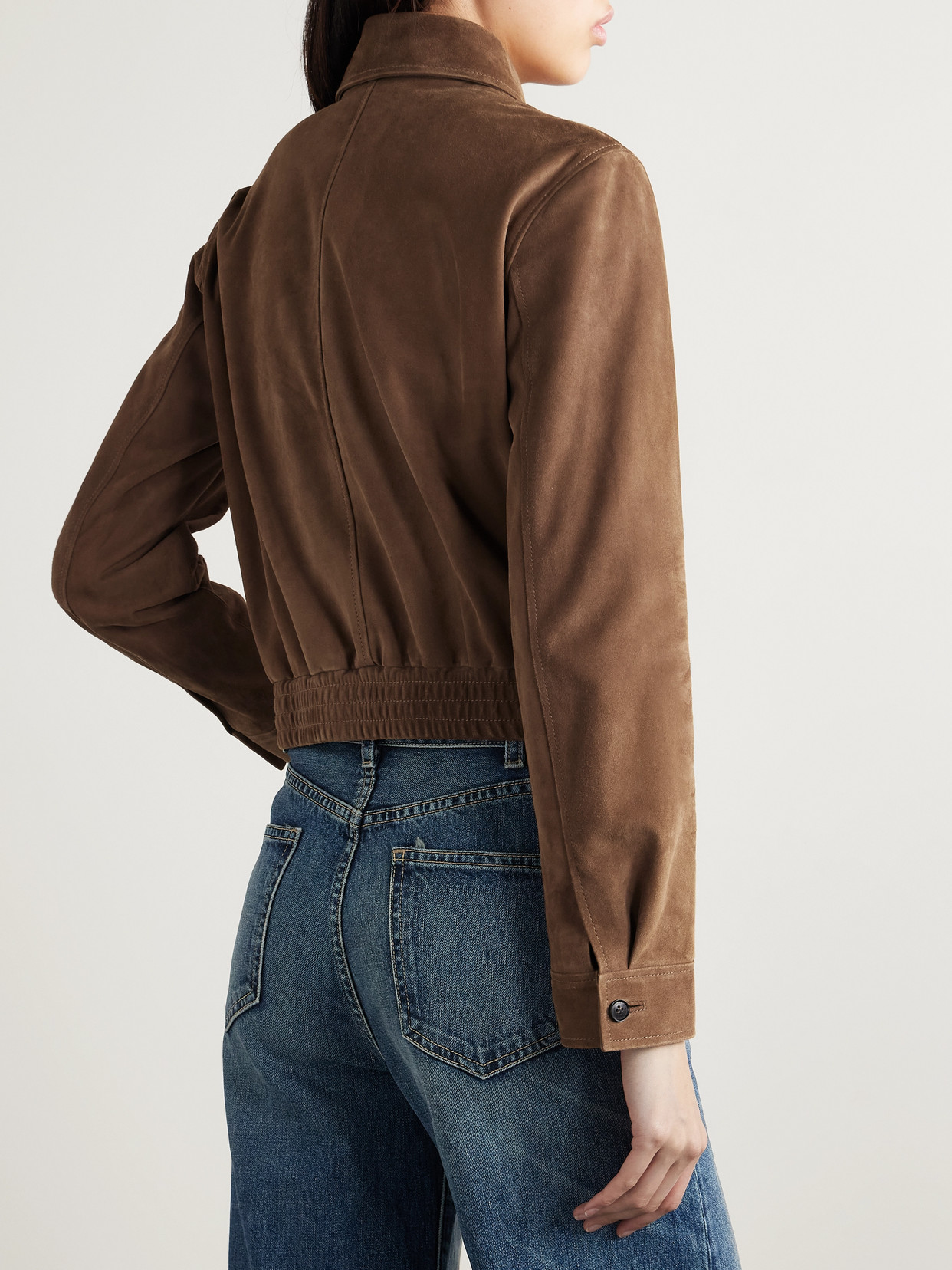 Nili Lotan Beauvais Cropped Suede Jacket In Brown