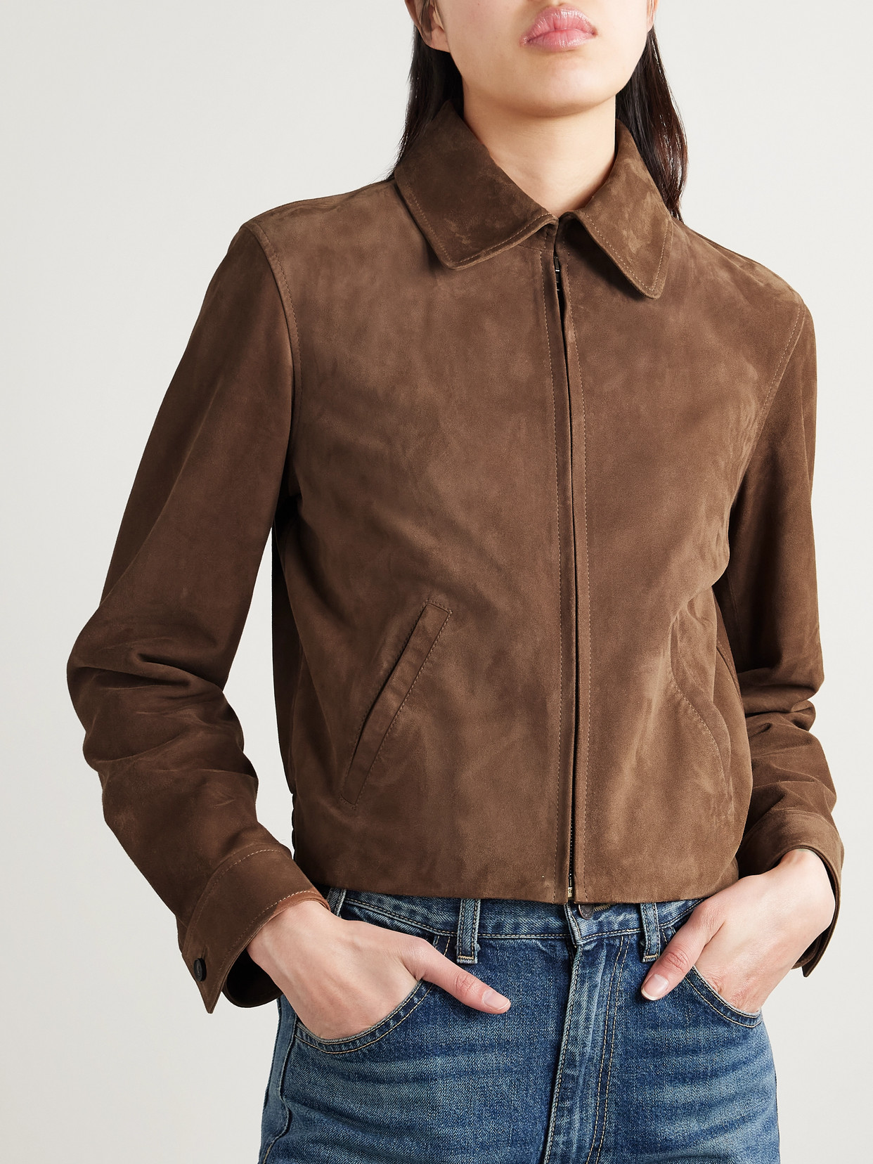 Nili Lotan Beauvais Cropped Suede Jacket In Brown