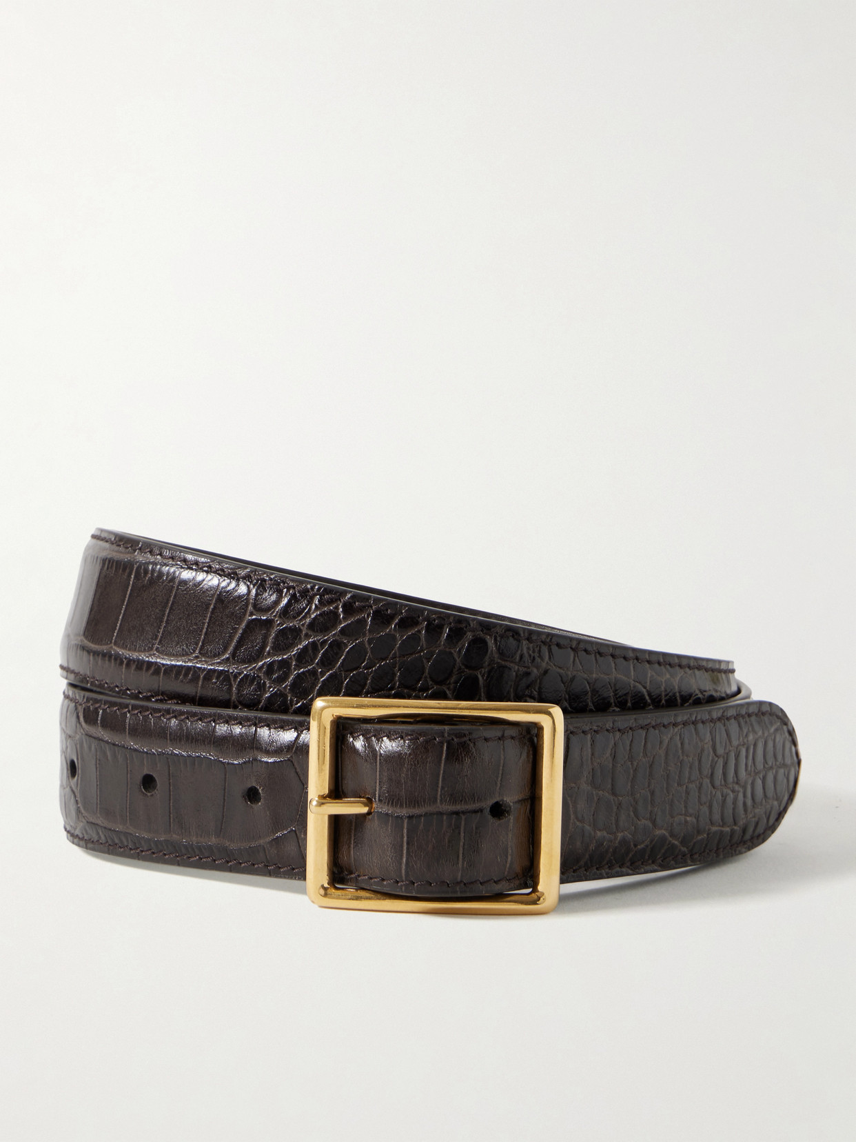 Nili Lotan Gabriele Croc-effect Leather Belt In Brown