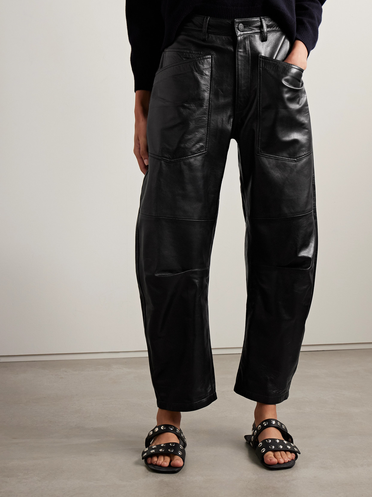 Nili Lotan Shon Leather Barrel-leg Pants In Black