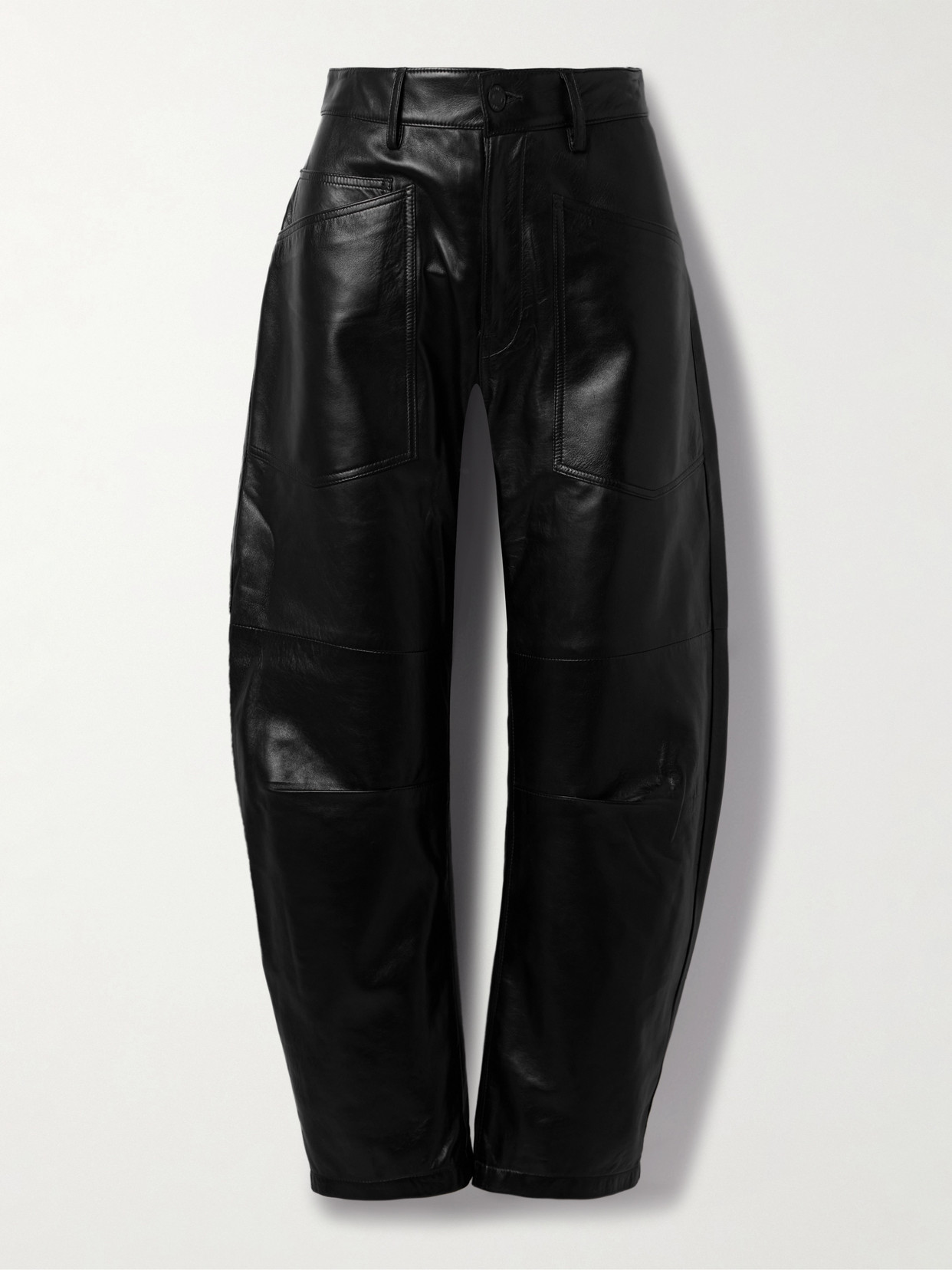 Nili Lotan Shon Leather Barrel-leg Pants In Black