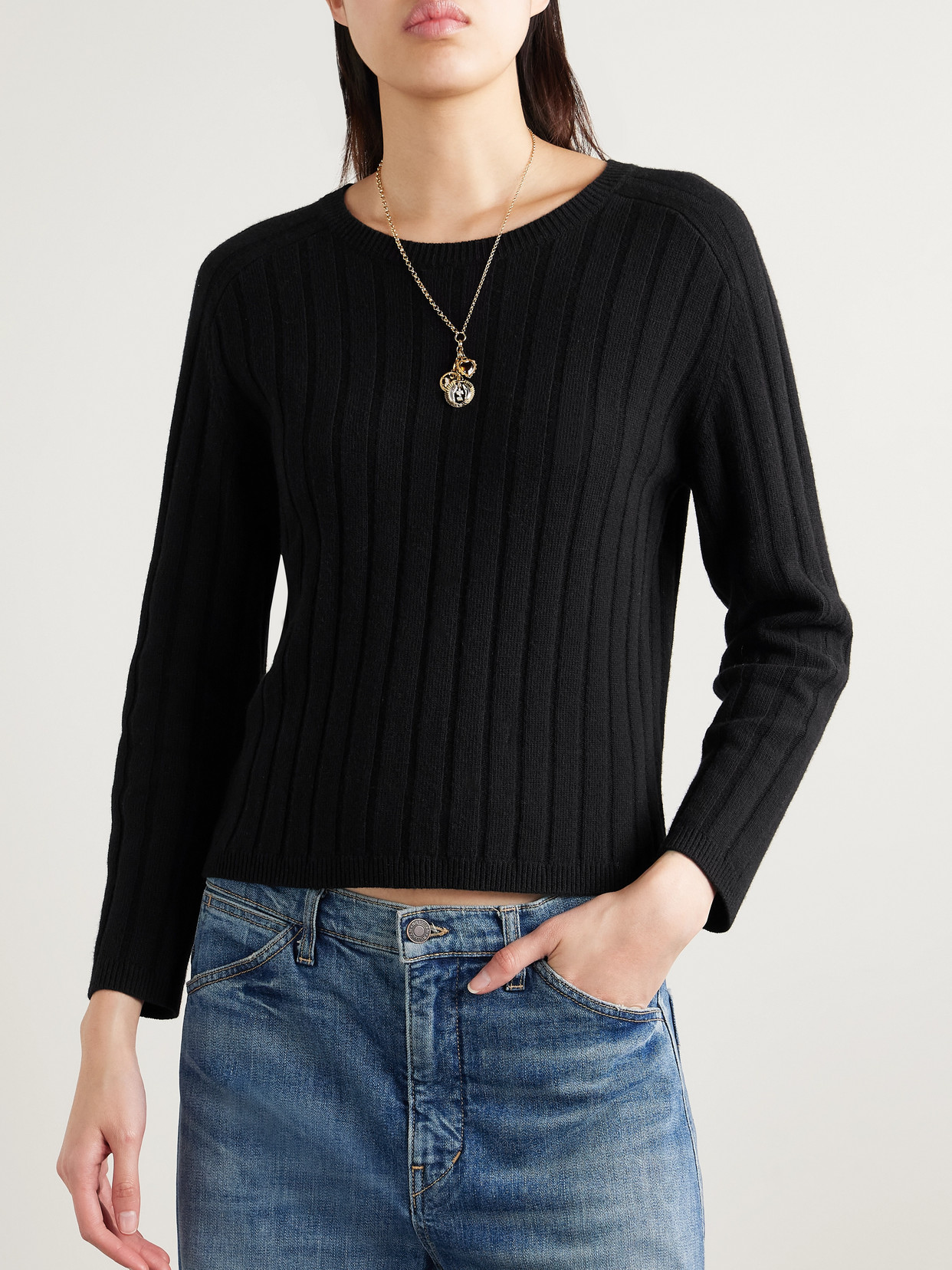 Nili Lotan Alise Ribbed Merino Wool And Cashmere-blend Sweater