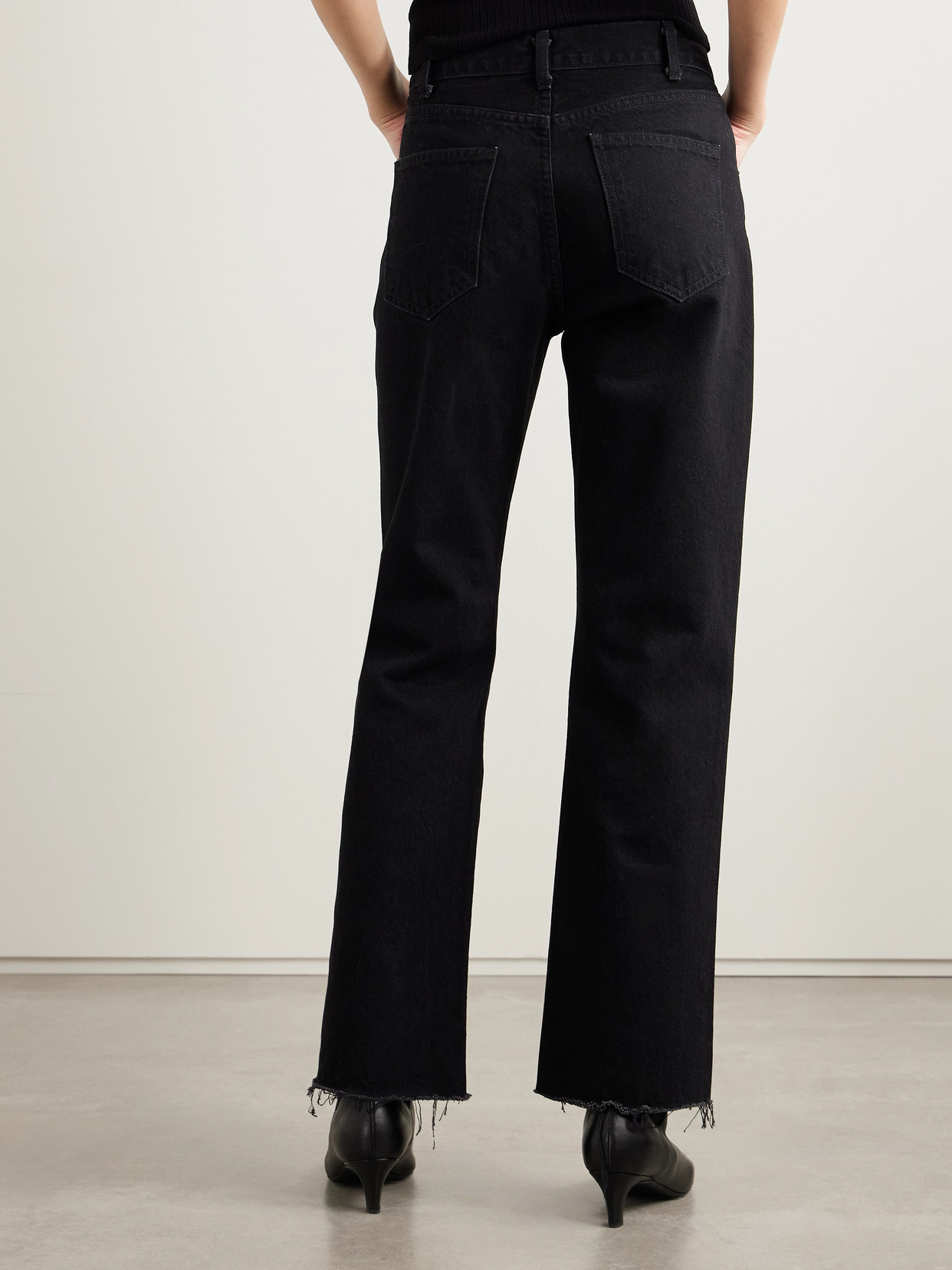 Nili Lotan Calla Frayed High-rise Straight-leg Jeans In Black