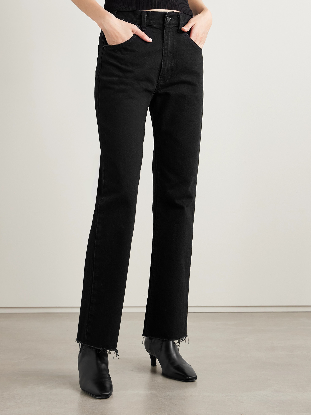 Nili Lotan Calla Frayed High-rise Straight-leg Jeans In Black